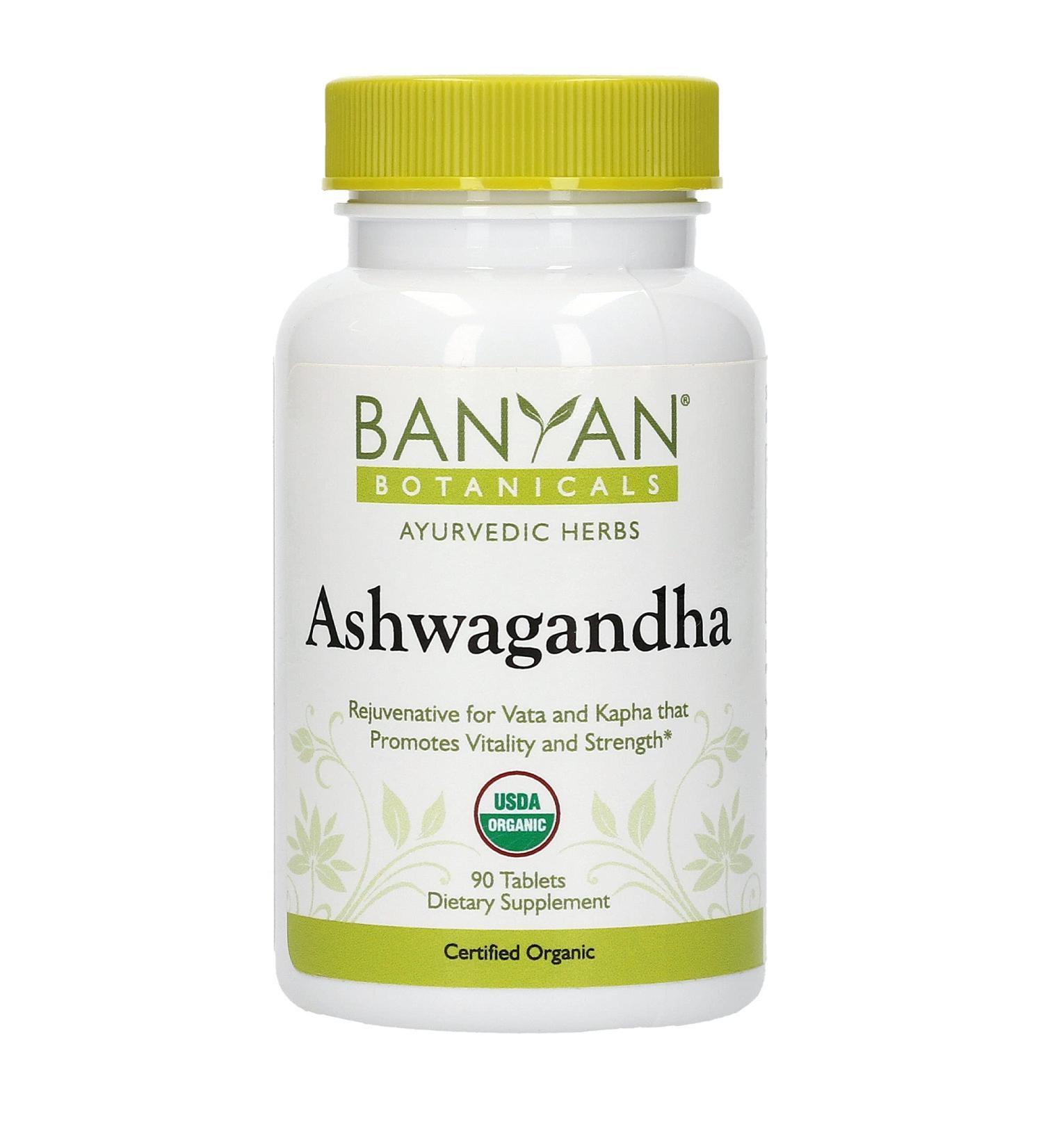 Banyan Botanicals Organic Ashwagandha Supplement - Adrenal Support, Immune Health, Stress Relief - 90 Tablets, Non-GMO, Vegan - Buy Online on GoSupps.com