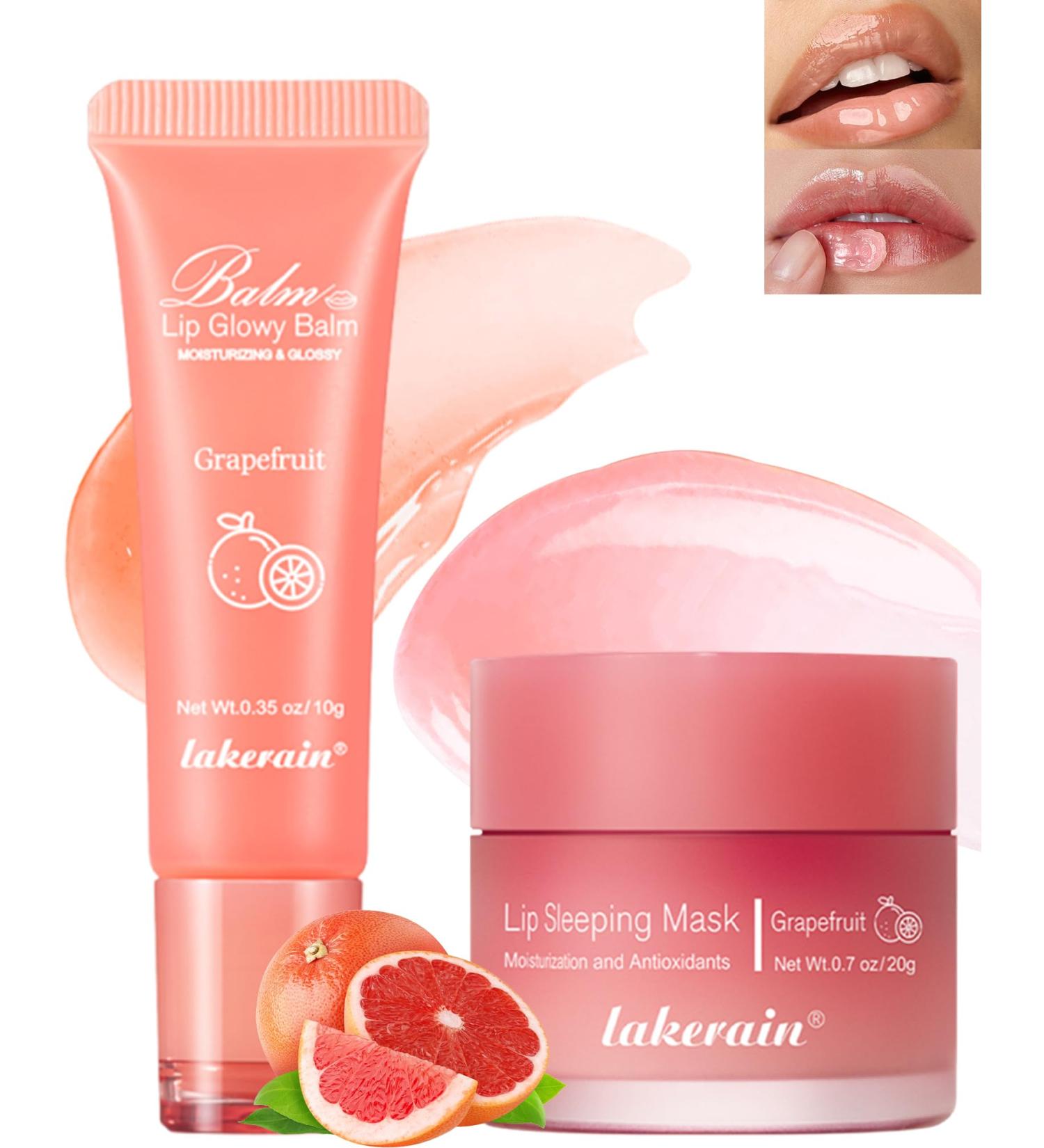 LYSdefeu Moisturising Lip Balm & Lip Mask Set Hydrating Lip Glowy Balm and Lip Sleeping Mask Lip Treatment Lip Care for Whitening Lip Wrinkles Gift Set for Women Grapefruit Set 03 #Grapefruit - Buy Online on GoSupps.com