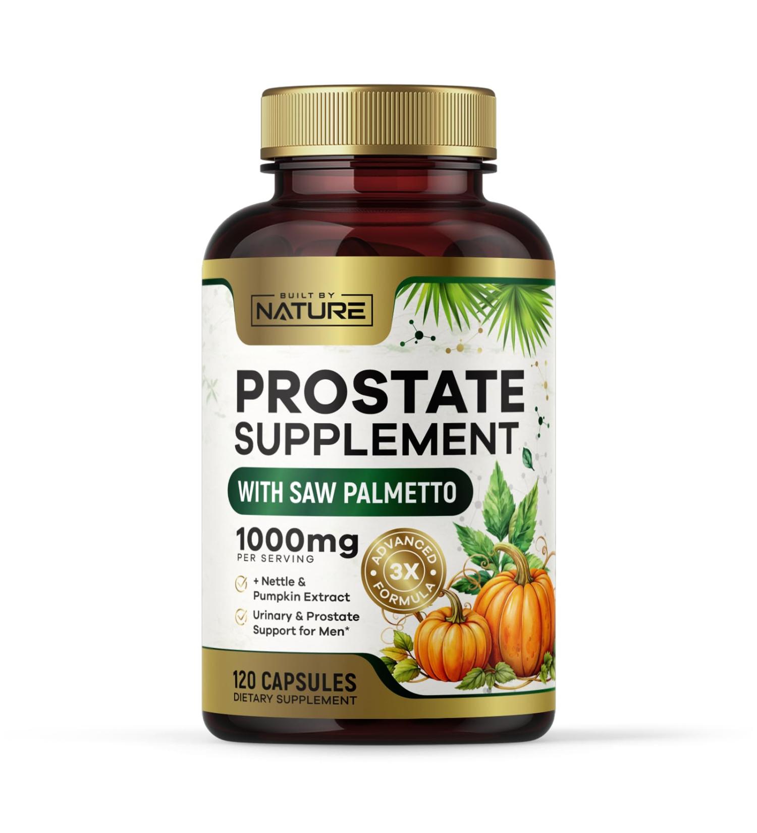 Built by Nature Prostate Supplement with Saw Palmetto - Advanced 3X Formula + Stinging Nettle and Pumpkin Seed Extract Urinary and Prostate Health Support for Men - 120 Capsules - Buy Online on GoSupps.com