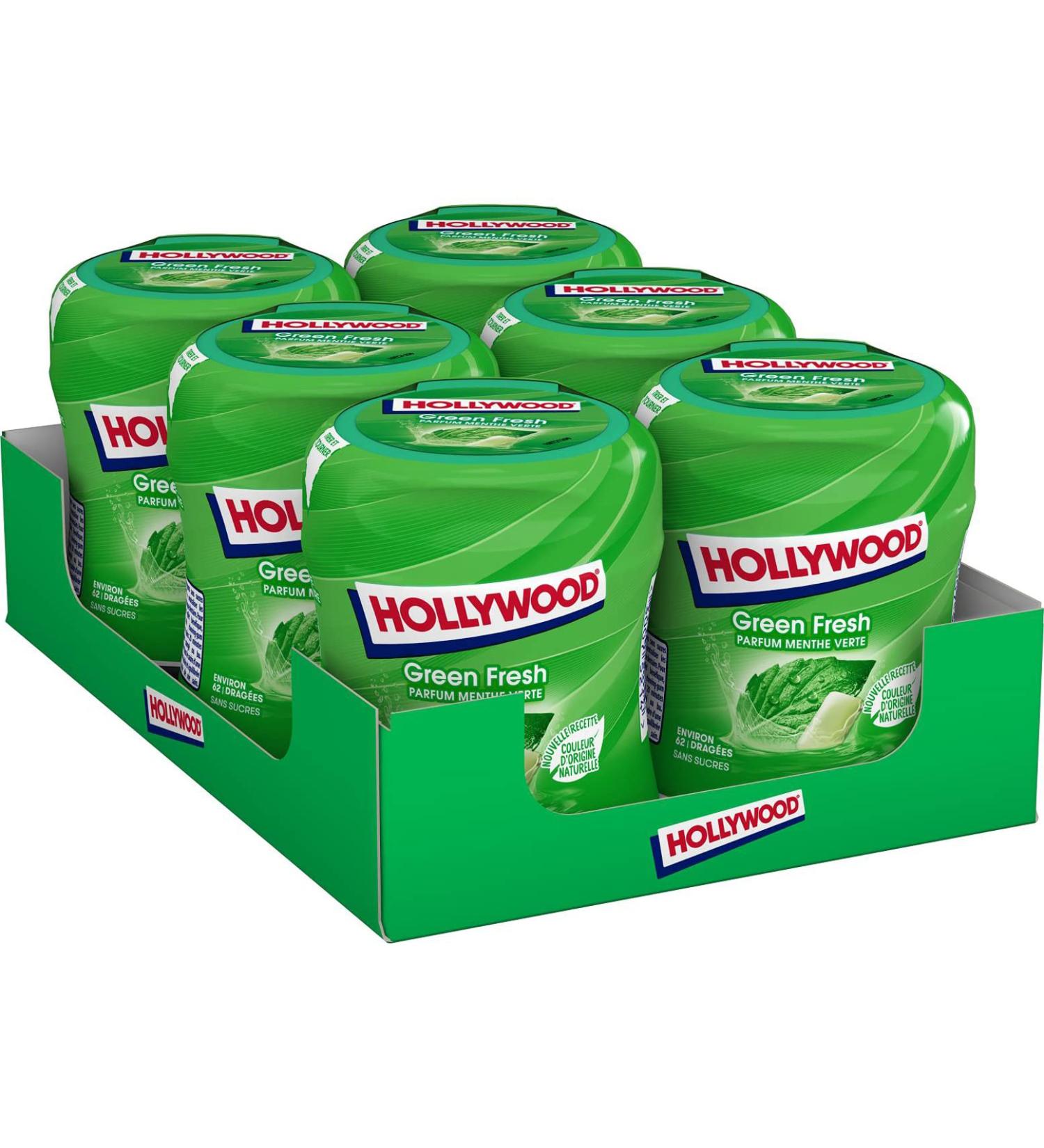 Hollywood Green Fresh Chewing Gum Green Fresh Mint Flavor Sugar Free with Sweeteners - 6 Boxes of 60 Sweets (87g) - Buy Online on GoSupps.com
