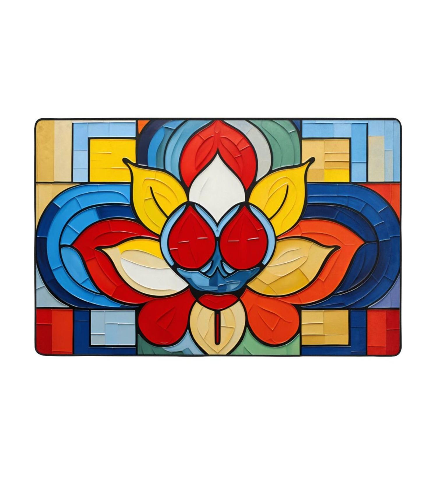 Flannel Carpet Mondrian Bohemian Lotus Flower Picture 60 x 39 in Non-Slip Durable Suitable for Living Room and Office Bedroom - Buy Online on GoSupps.com