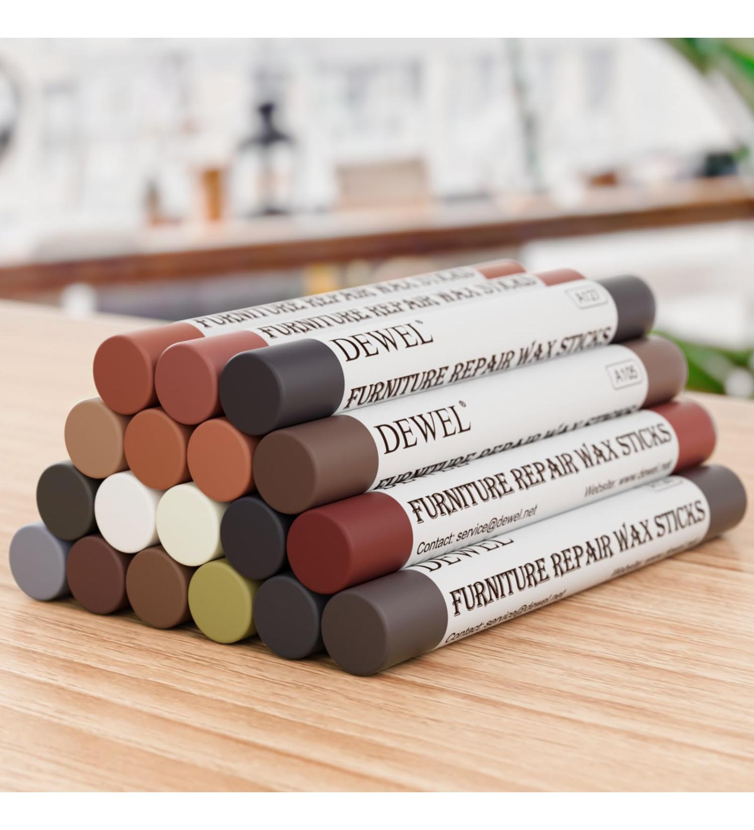 DEWEL Wood Filler Sticks - 18 Color Wood Wax Crayon Kit for Scratch & Furniture Repair | International Shipping Available - Buy Online on GoSupps.com