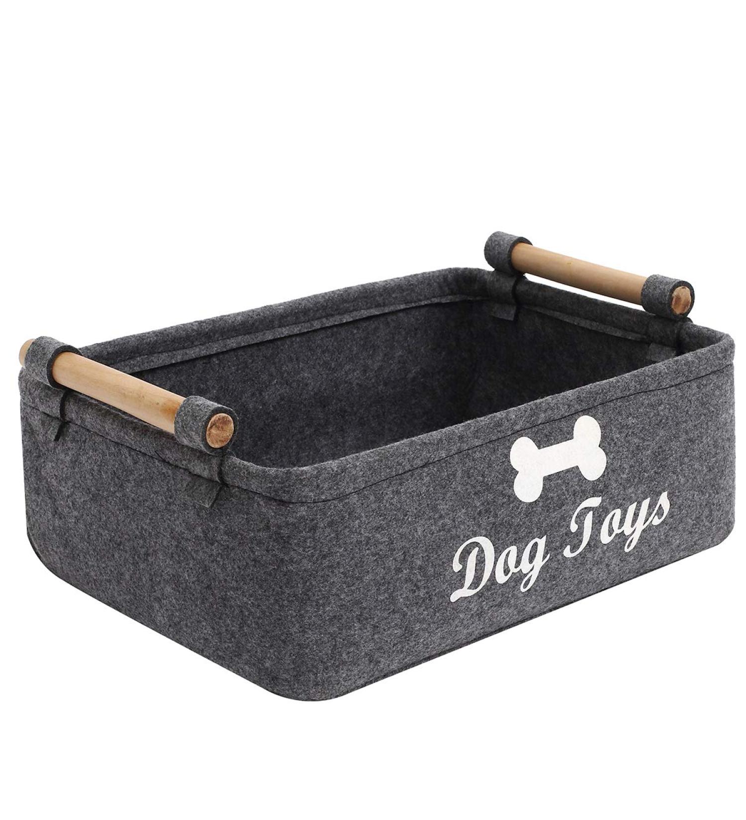 Geyecete Dog Toys Storage Bin - Collapsible Pet Supplies Basket with Wooden Handle - Buy Online on GoSupps.com