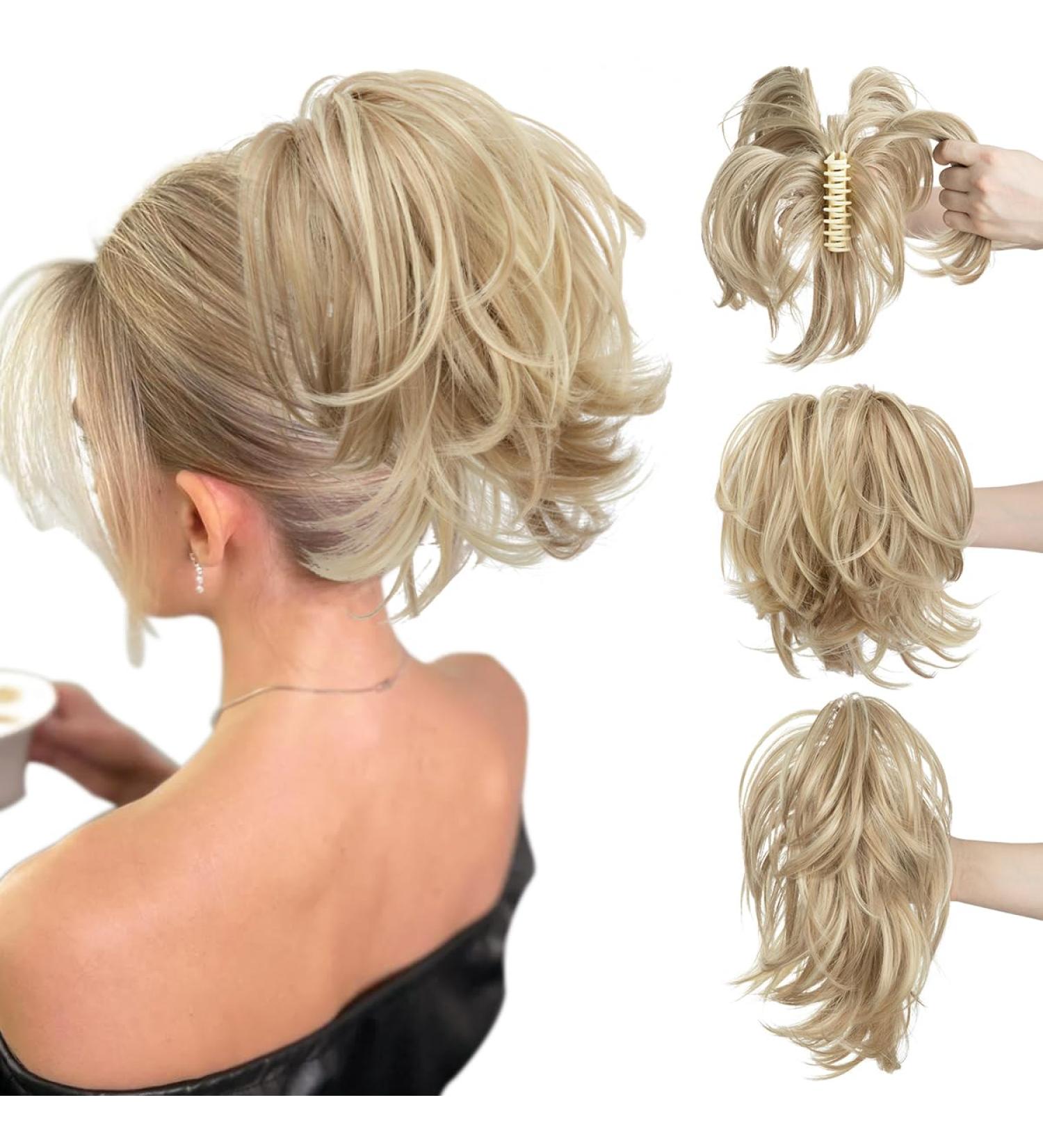 Shop CJL HAIR Claw Clip Short Ponytail Extensions - Dirty Blonde Wavy Curly Bun Hairpiece for Effortless Style - Buy Online on GoSupps.com