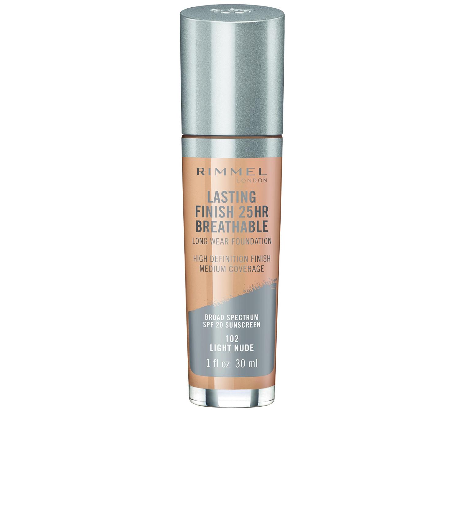 Rimmel London Lasting Finish 25HR Breathable Foundation 102 Light Nude - Long Wear Makeup 1 fl oz - Buy Online on GoSupps.com