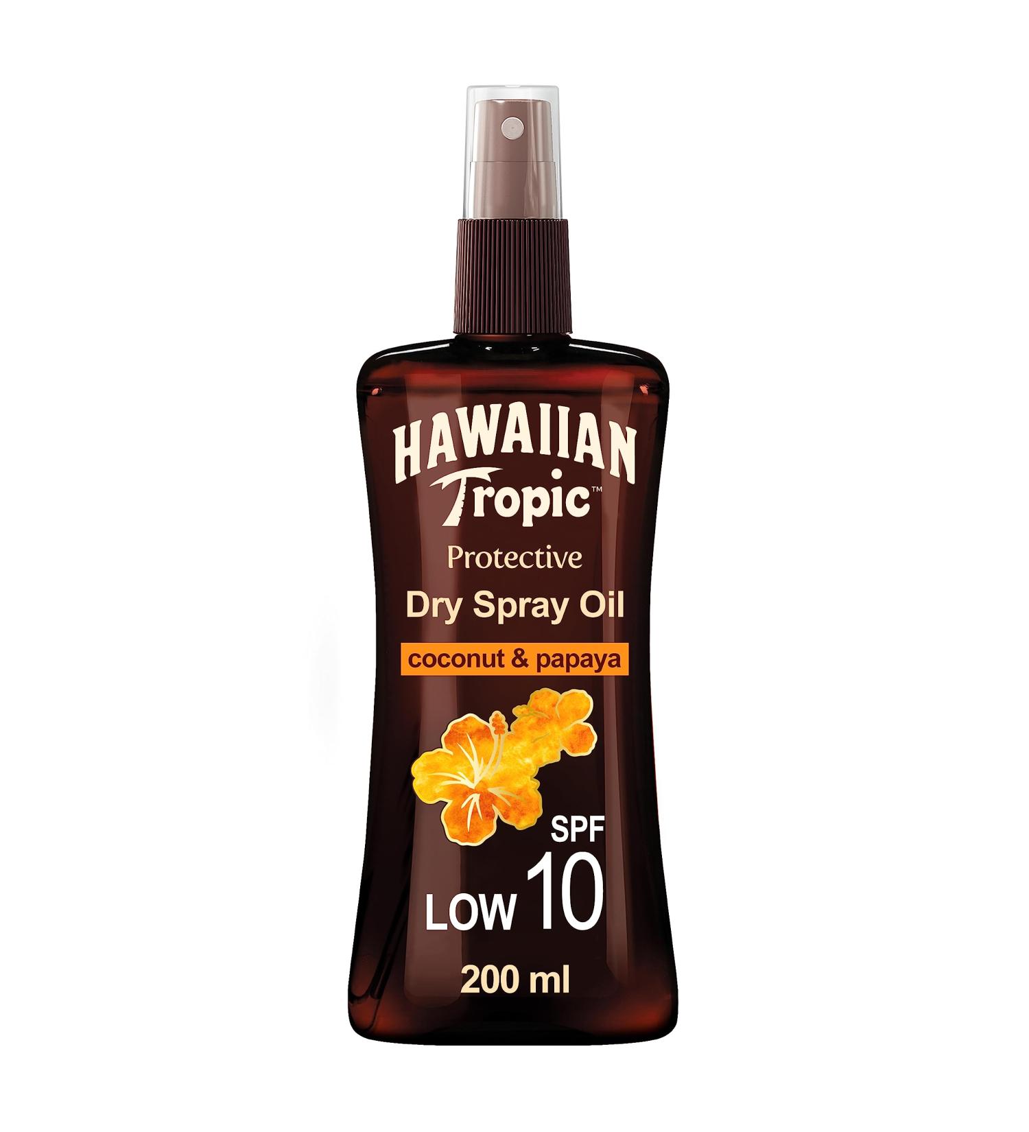 Hawaiian Tropic Protective Dry Oil Spray SPF 10, 200ml - Coconut and Papaya - Buy Online on GoSupps.com
