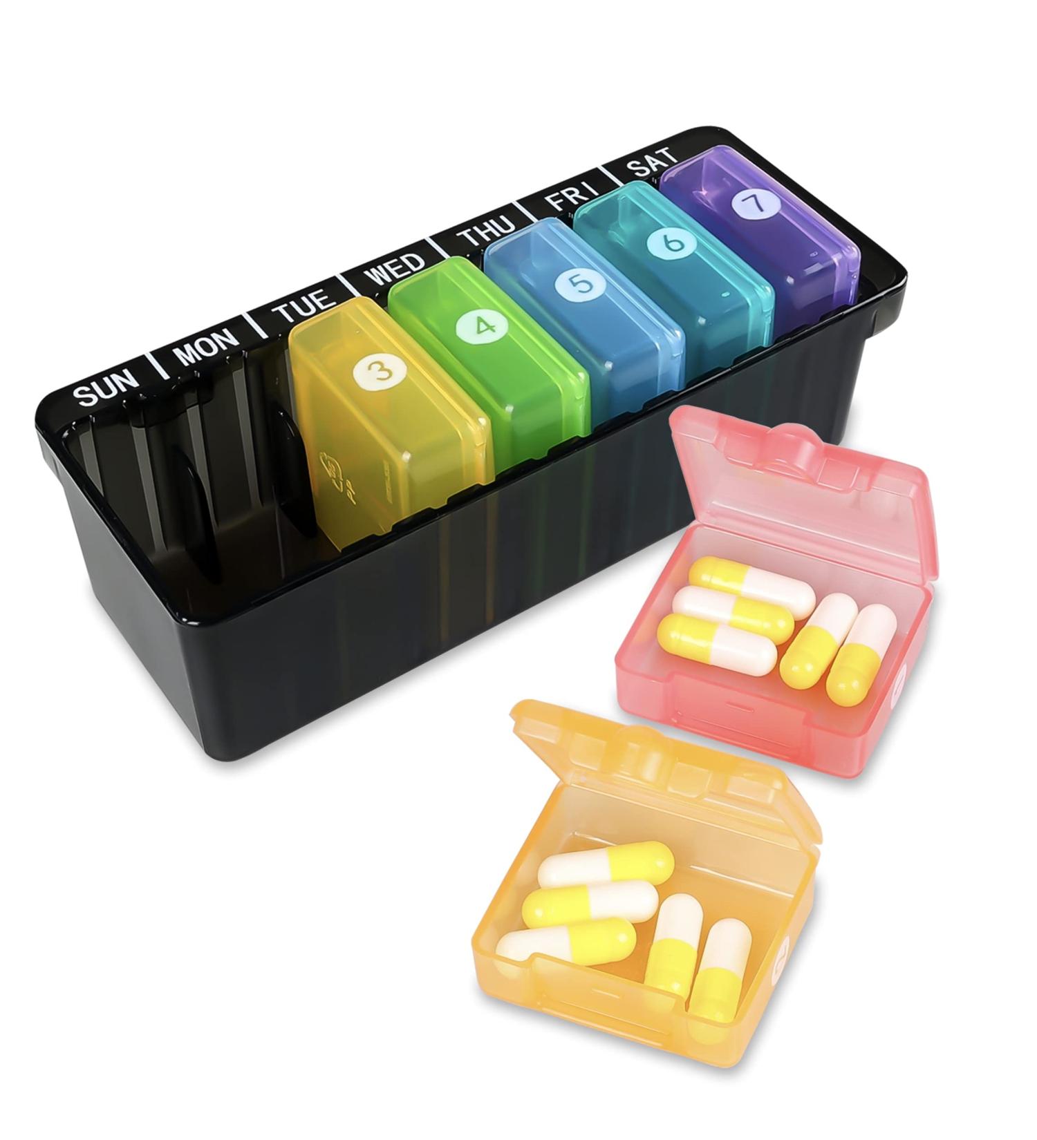 ZHIYUANFANG Weekly Pill Organizer - Large 7 Day Pill Box for Vitamins/Medication - Portable & BPA Free (Black) - Buy Online on GoSupps.com