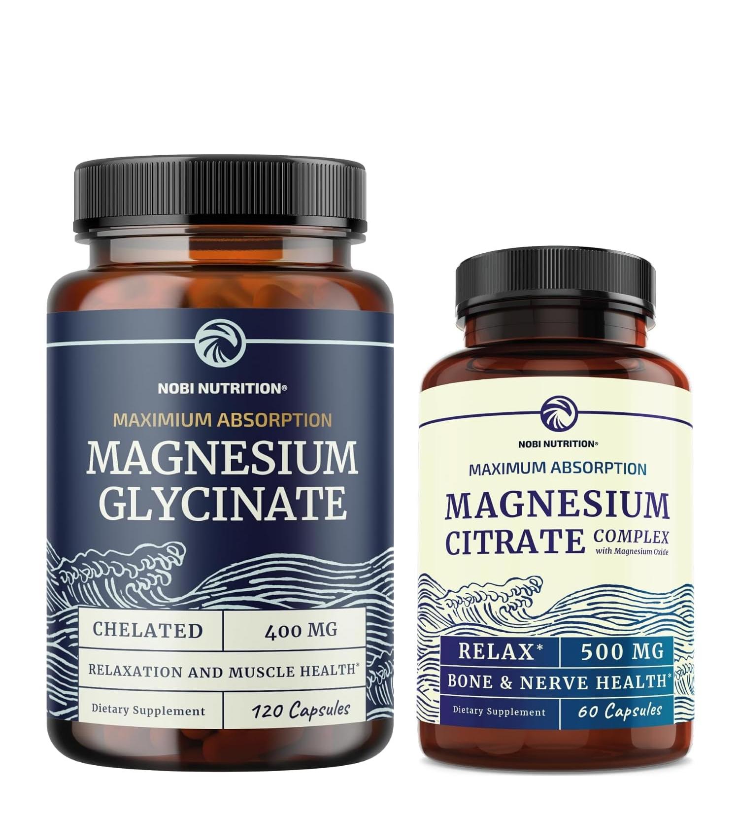 Magnesium Glycinate 400mg (120ct) & Magnesium Citrate 500 MG (60ct) | High Absorption Calm Relaxation Digestion & Muscle Support | Non-GMO Vitamin and Mineral Bundle - Buy Online on GoSupps.com