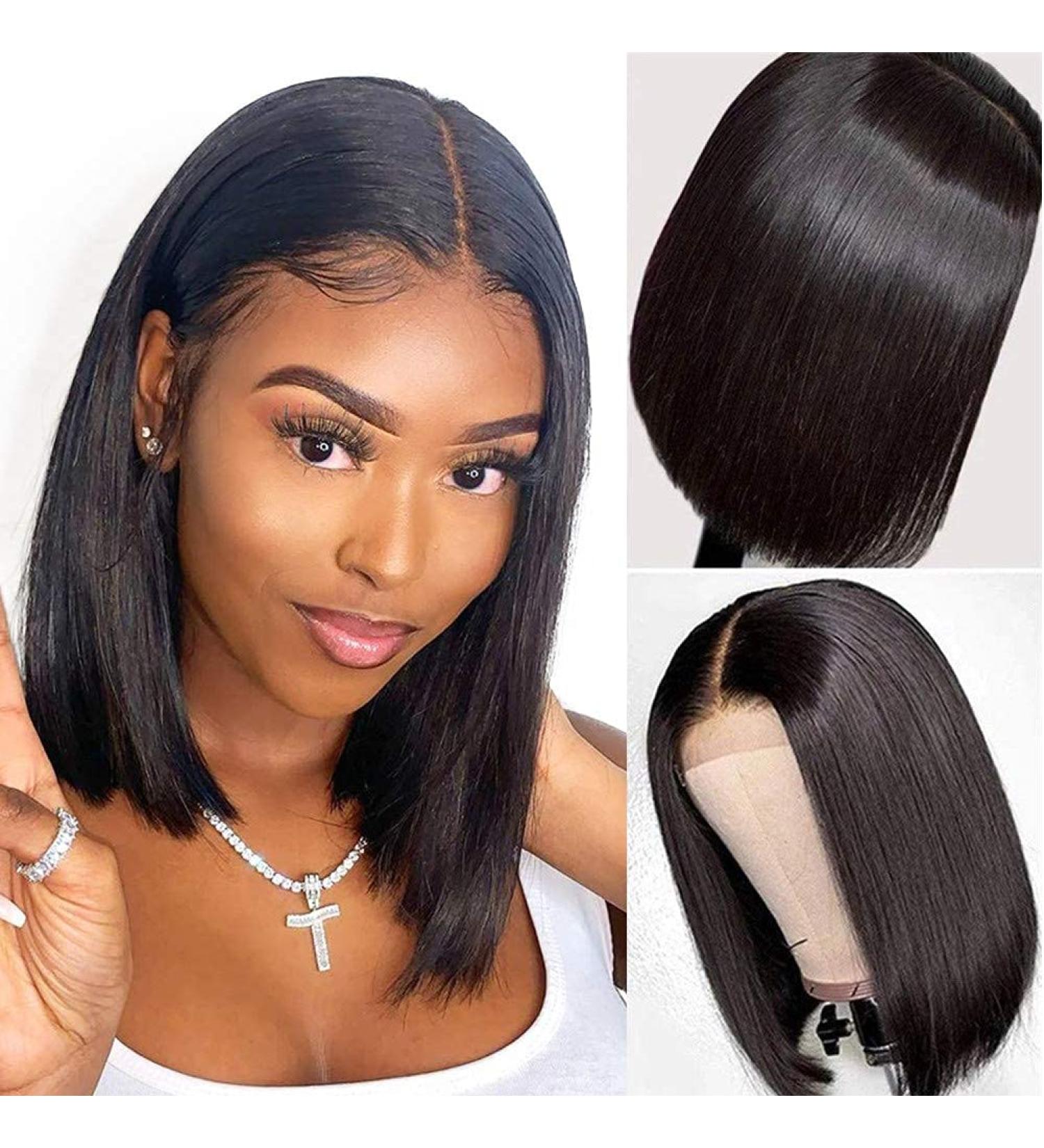 4x4 HD Transparent Lace Front Bob Wig Human Hair | Brazilian Virgin Straight Lace Frontal Wigs for Black Women | 150% Density Natural Color 12 Inch - Buy Online on GoSupps.com