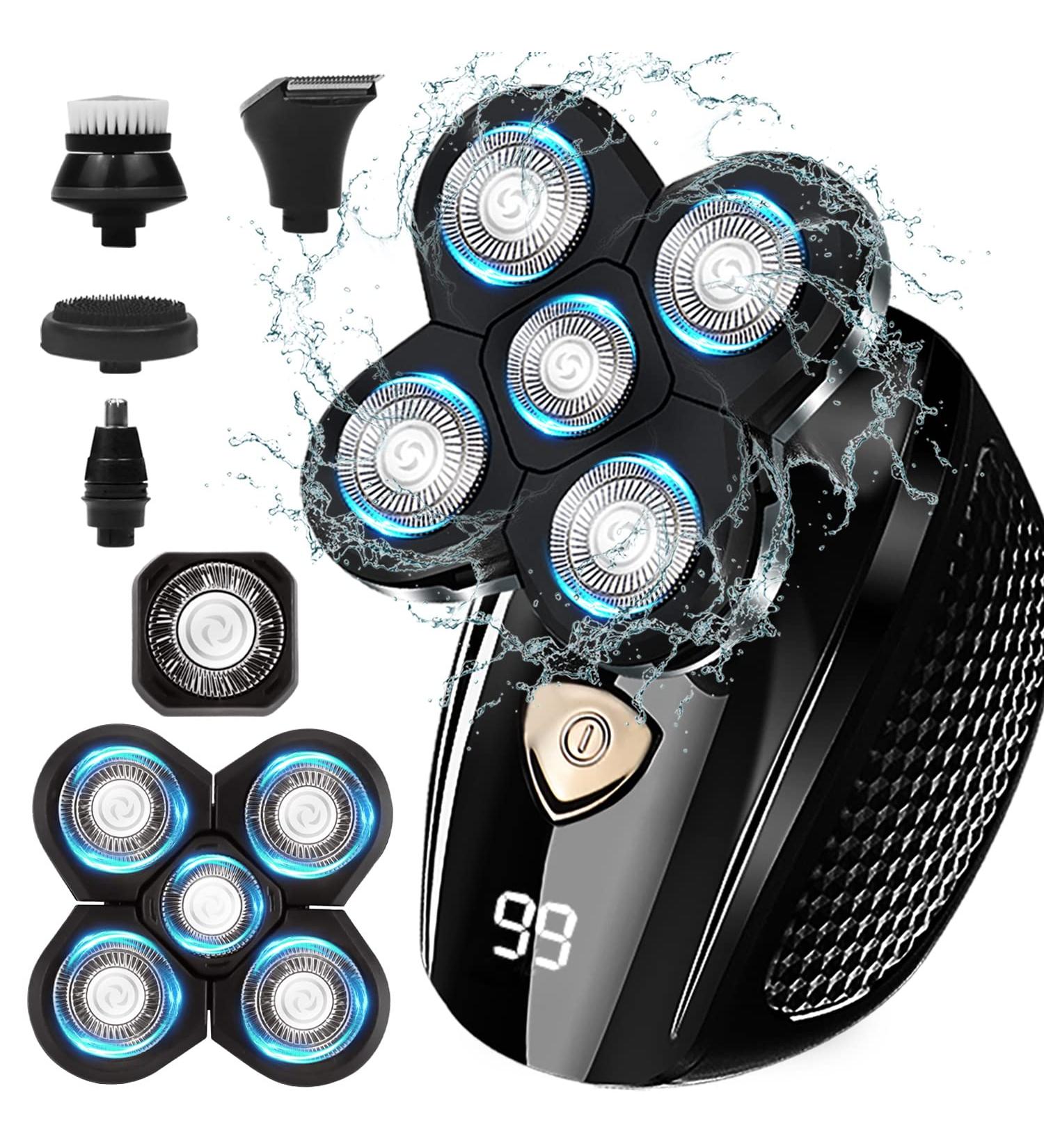 6in1+1 Electric Razor for Bald Men - Cordless Men's Shavers for Perfect Bald Look | USB Charge, Waterproof - 7-Pack - Buy Online on GoSupps.com