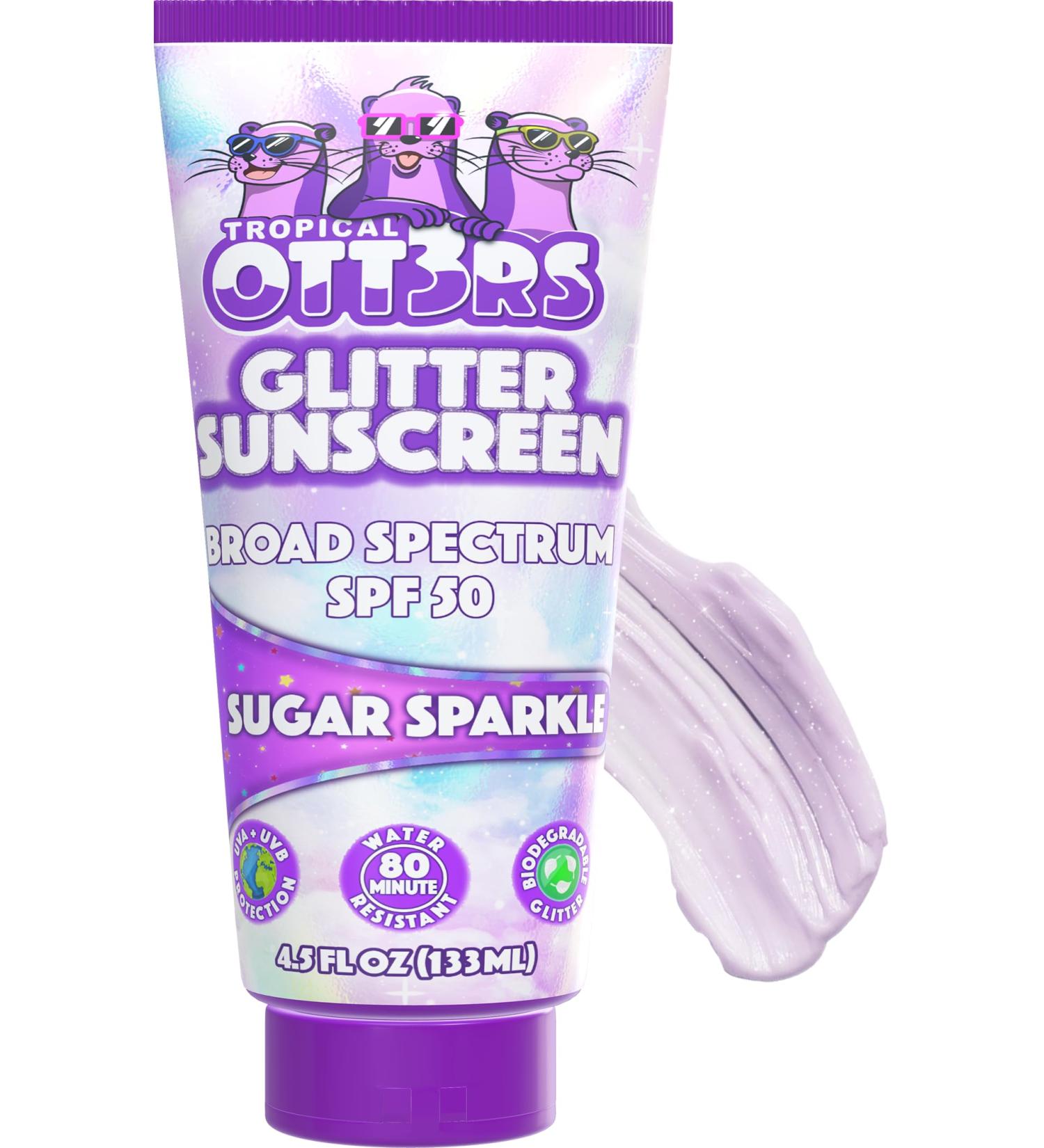 Glitter Sunscreen SPF 50 - Sparkle & Shimmer Lotion for Kids & Women - UVA/UVB Protection 80 Min Water Resistant Scented USA Made - 4.5oz Sugar Sparkle - Buy Online on GoSupps.com