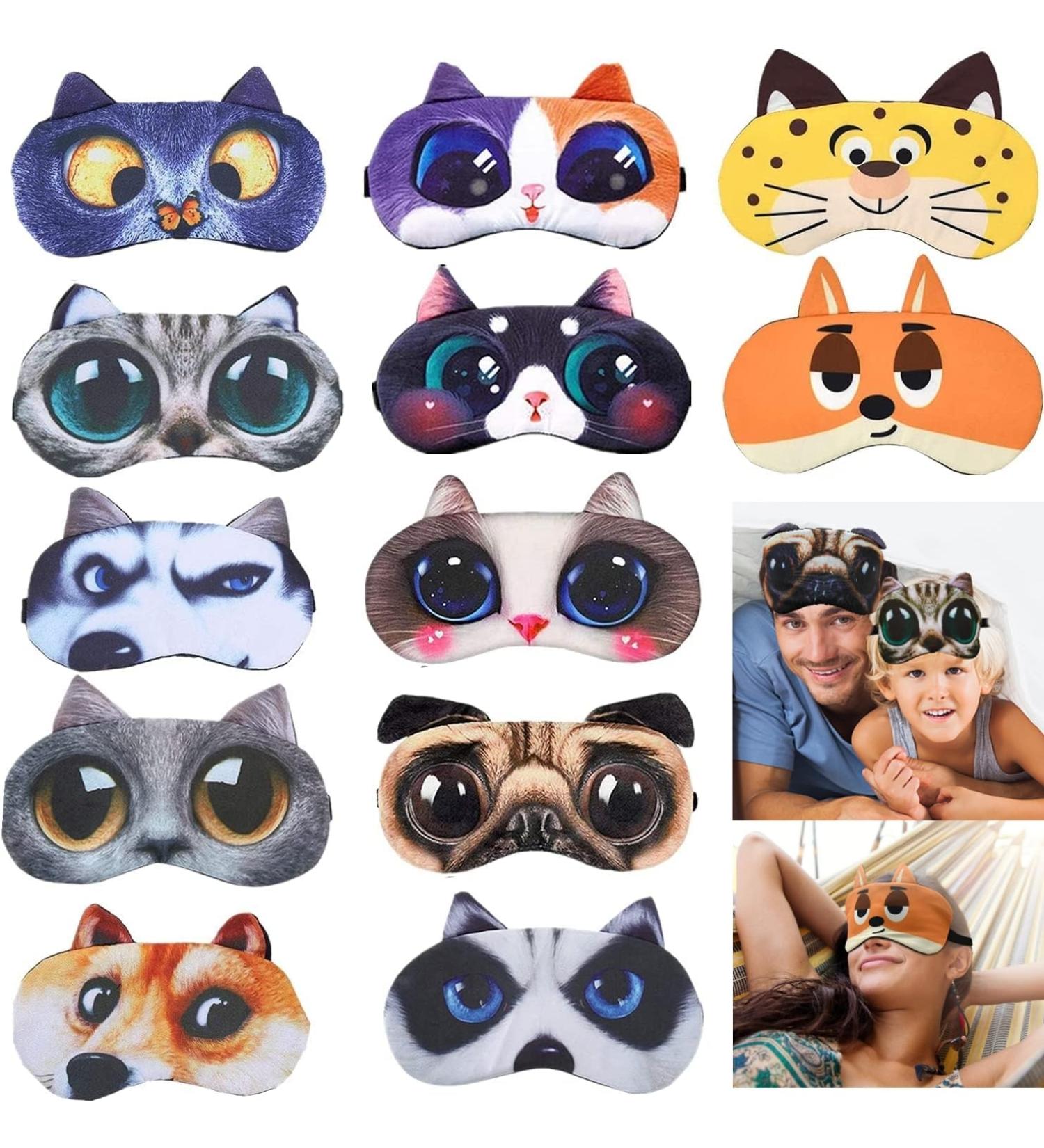 12 Pack Cute Animal Sleep Eye Masks - Plush Blindfolds for Kids Adults & Travel | Funny Cat & Dog Eyeshades for Comfortable Naps & Sleep - Buy Online on GoSupps.com