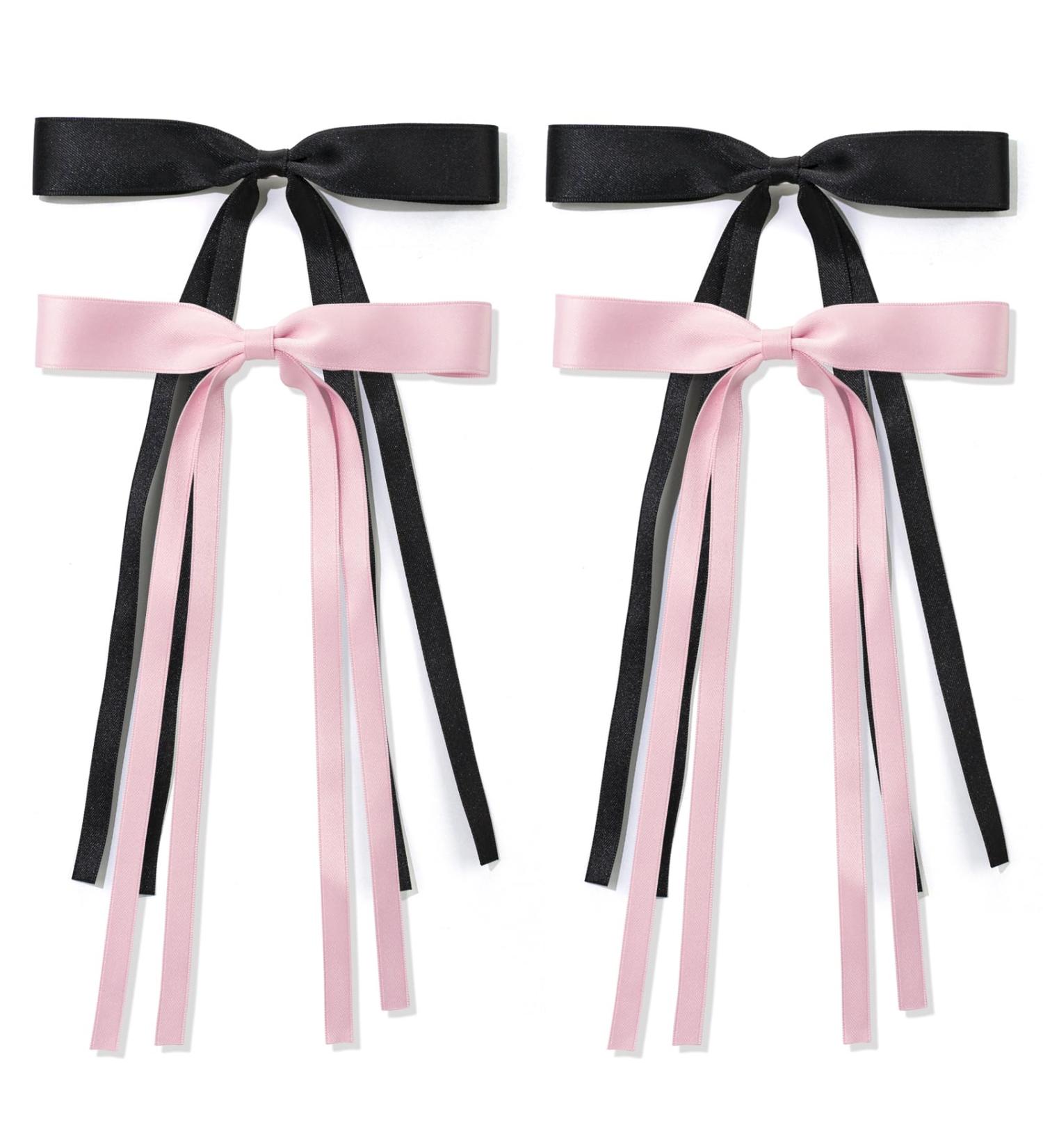 Ambesi Ribbon Hair bow Hair Clips Black Pink Long Tail French hair Bows Hair Clips Tassel Ribbon Bowknot for Women Girl Bow Hair Barrette Dress Up Accessories for Birthday/Party/Show/Christmas black+pink - Buy Online on GoSupps.com
