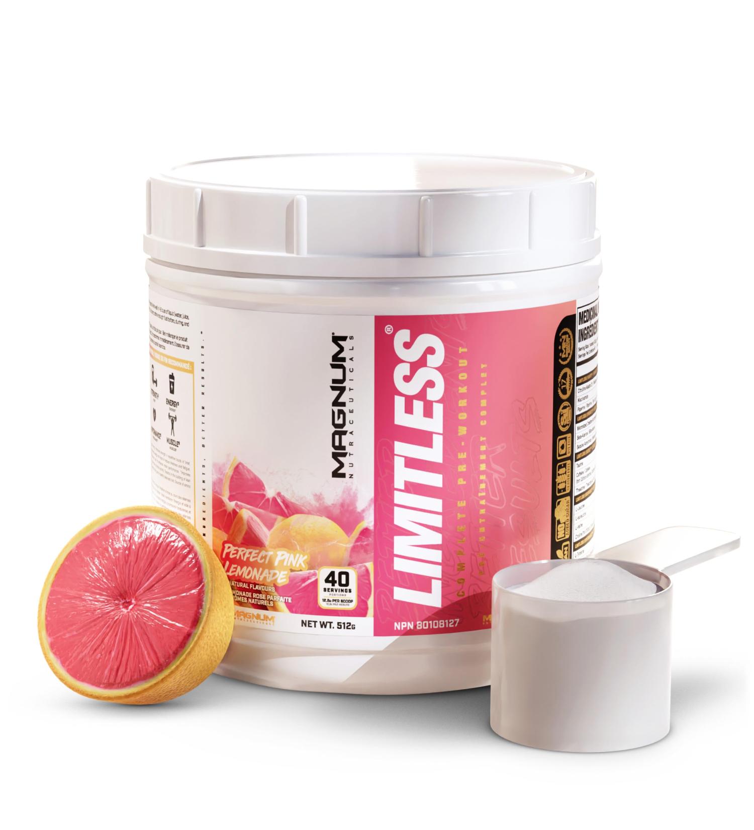 LIMITLESS Magnum 504g - Muscle Workout Powder Sport Pre Workout for Men and Women May Assist & Support Increase Energy Focus and Endurance - Pink Lemonade - Buy Online on GoSupps.com