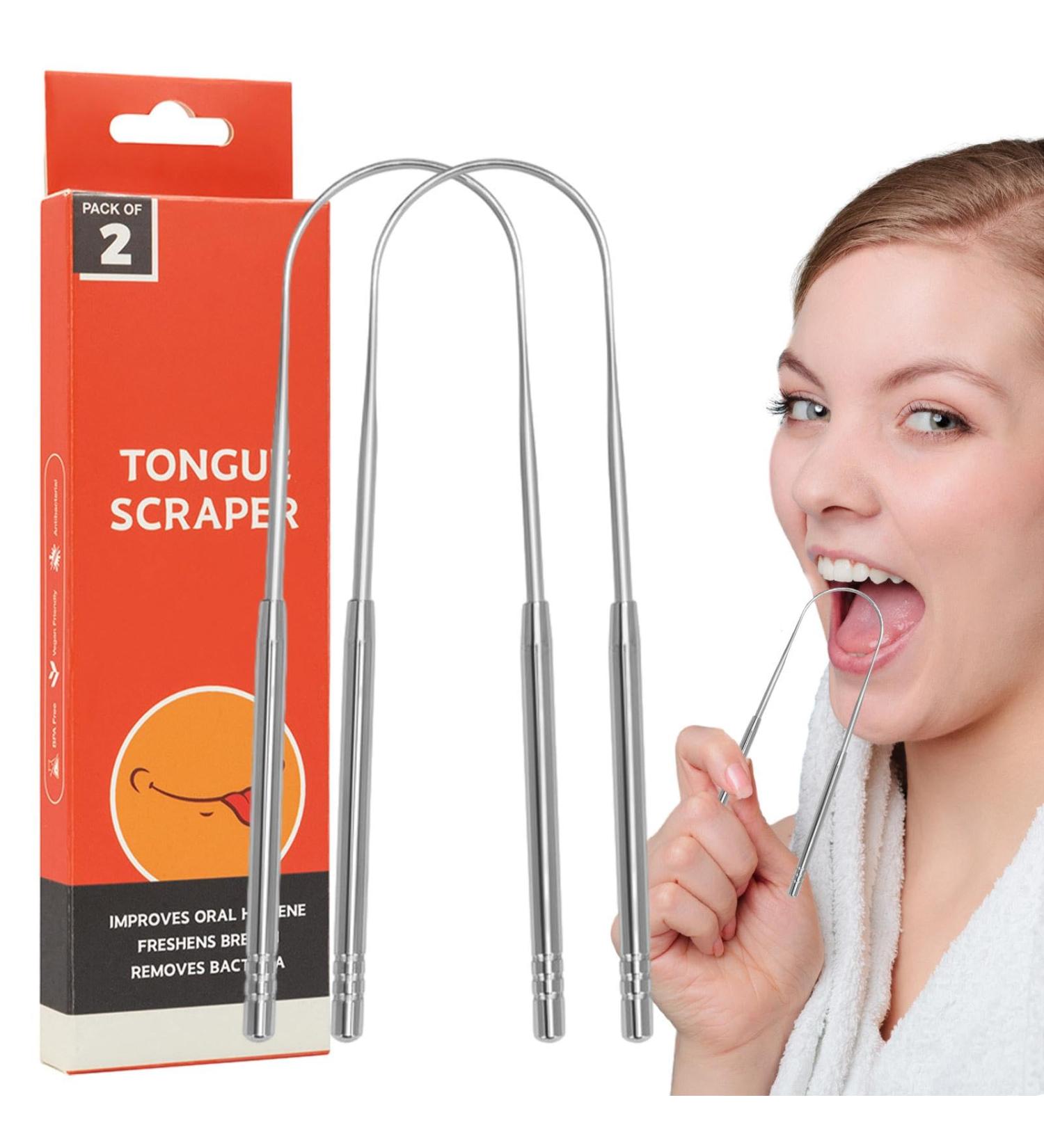 Metal Tongue Scraper - Stainless Steel Travel Tongue Cleaner for Fresh Breath & Oral Hygiene - Buy Online on GoSupps.com