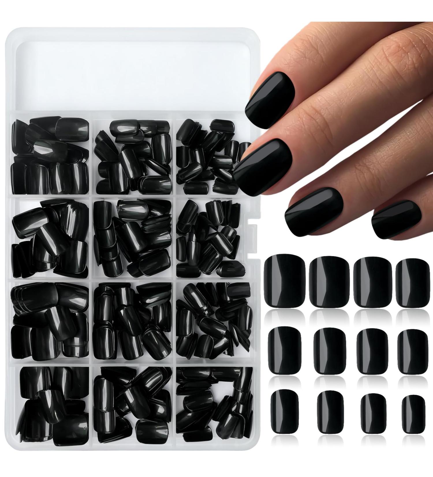 LoveOurHome 360pc Black Acrylic Square Press On Nails - Short Full Cover Fake Nails with Glue Adhesive Tabs for Women & Girls - Buy Online on GoSupps.com