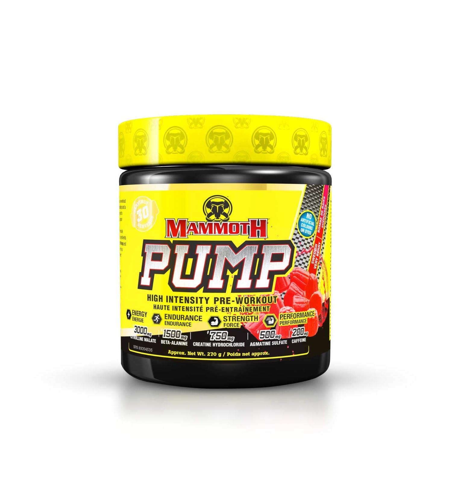 MAMMOTH PUMP Pre Workout Powder Superior Muscle Pumps Increase Strength & Endurance Explosive Power & Energy Supplement Heightened Focus Quick Recovery Reduced Soreness (30 Serves Swedish Very Berry) Swedish Very Berry 270.0 g (Pack of 1) - Buy Online on GoSupps.com