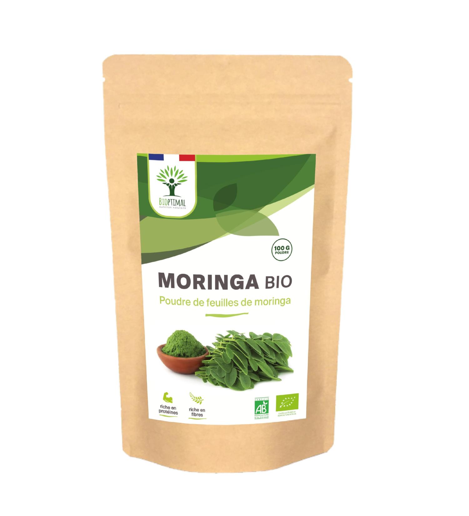 100% Feuille de Moringa Oleifera Bio - Bioptimal - En Poudre - Antioxydant Immunit Anti-Fatigue Cheveux - Vitamine A C E - Origine Kenya - Conditionn en France - Certifi Ecocert - 100 g 100 g (Lot de 1) - Buy Online on GoSupps.com