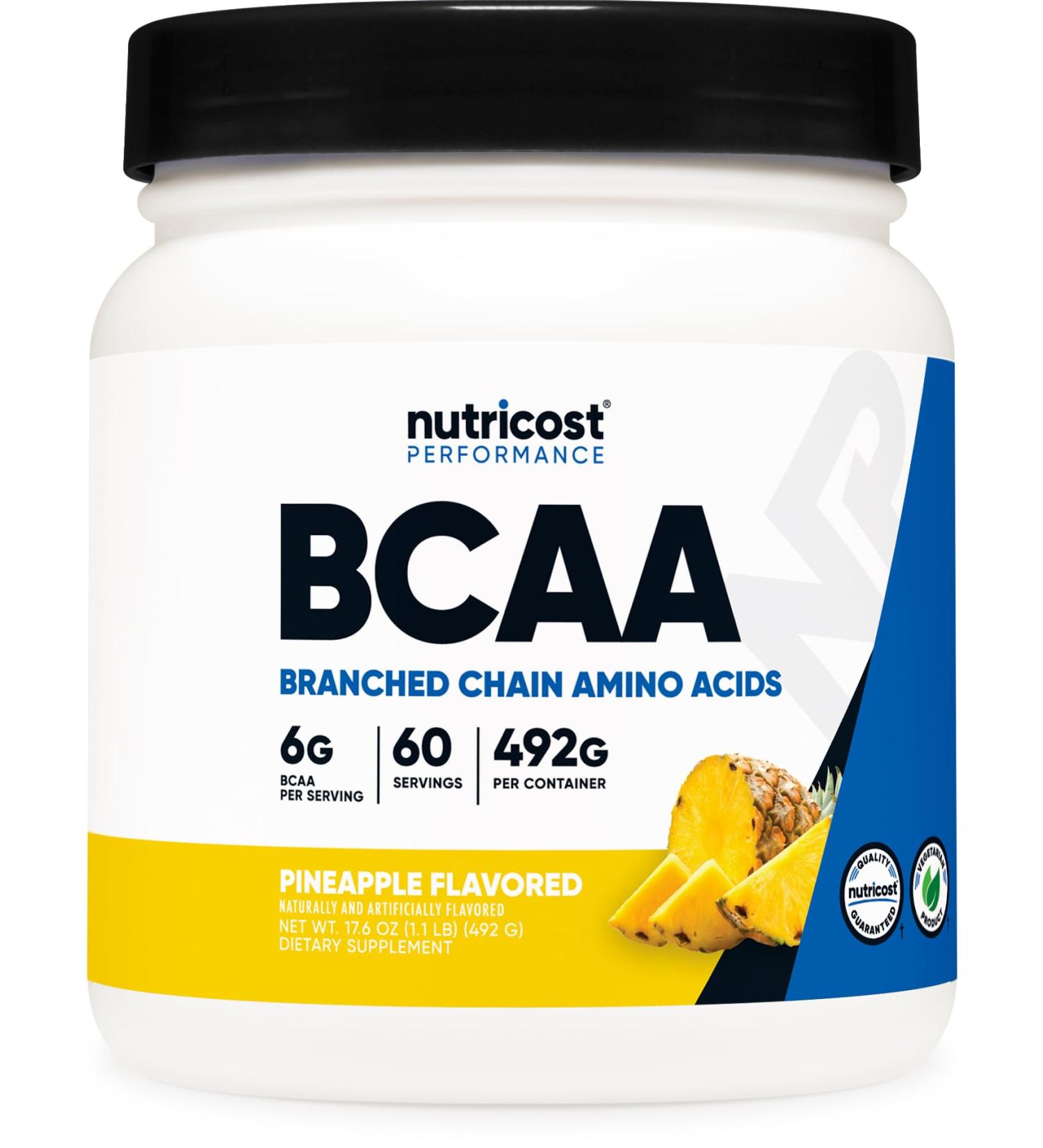 Nutricost BCAA Powder - Pineapple Flavor 60 Servings Optimal 2:1:1 Ratio for Muscle Recovery | International Shipping Available - Buy Online on GoSupps.com