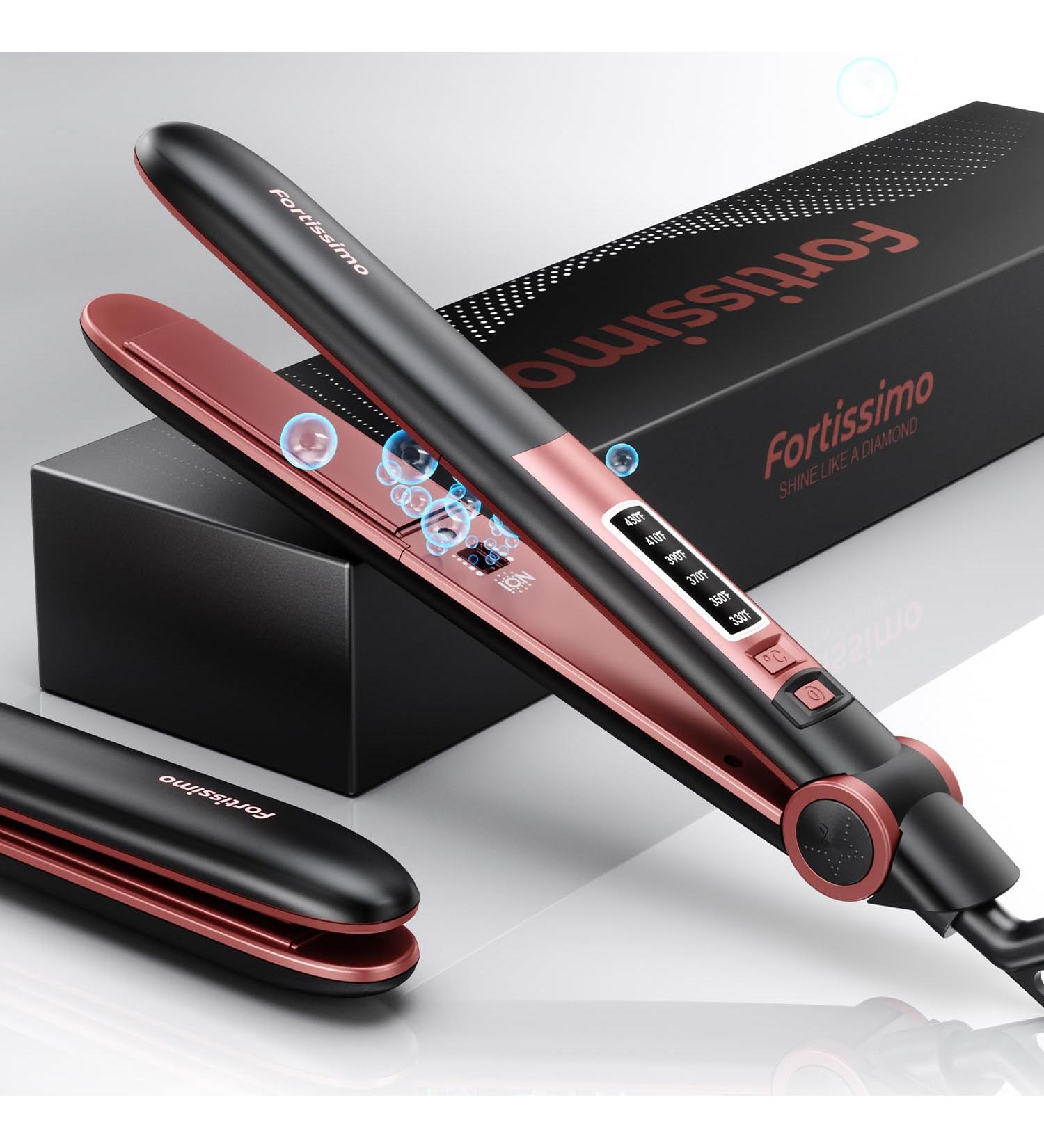 Fortissimo 2 in 1 Flat Iron Hair Straightener & Curler - Professional Ceramic Dual Voltage Auto Shut Off 330 F-430 F for All Hairstyles - Buy Online on GoSupps.com