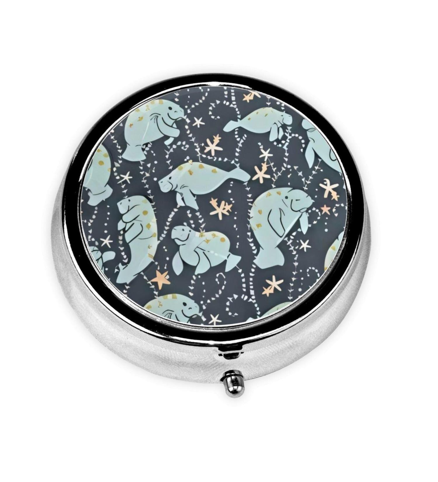 Manatee Portable Metal Pill Box - Round Mini 3-Compartment Travel Essential for Small Pills Hinged Design Black - Buy Online on GoSupps.com