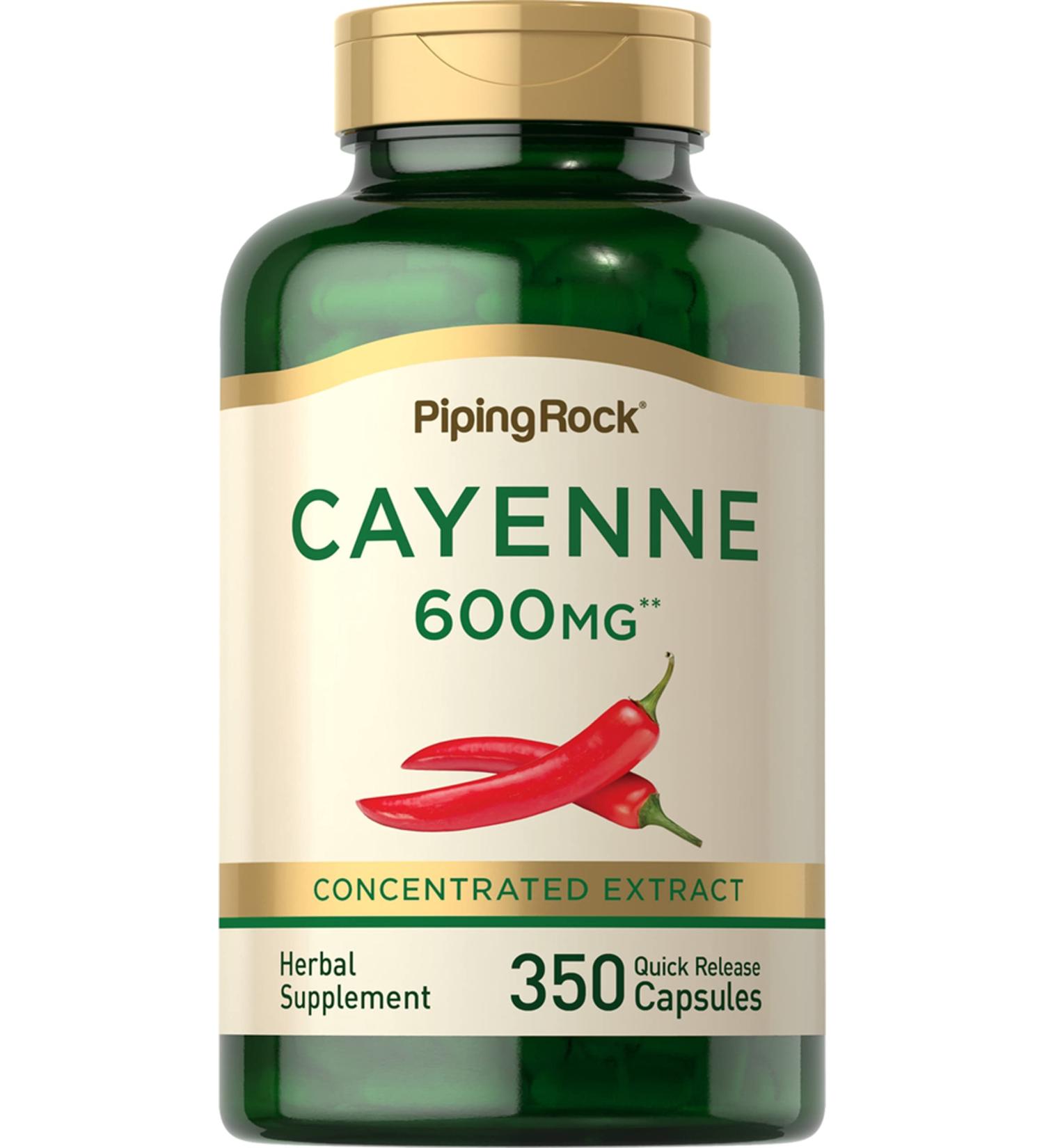 Piping Rock Cayenne Pepper Capsules 600mg - 350 Count Concentrated Extract | Non-GMO & Gluten Free - Buy Online on GoSupps.com