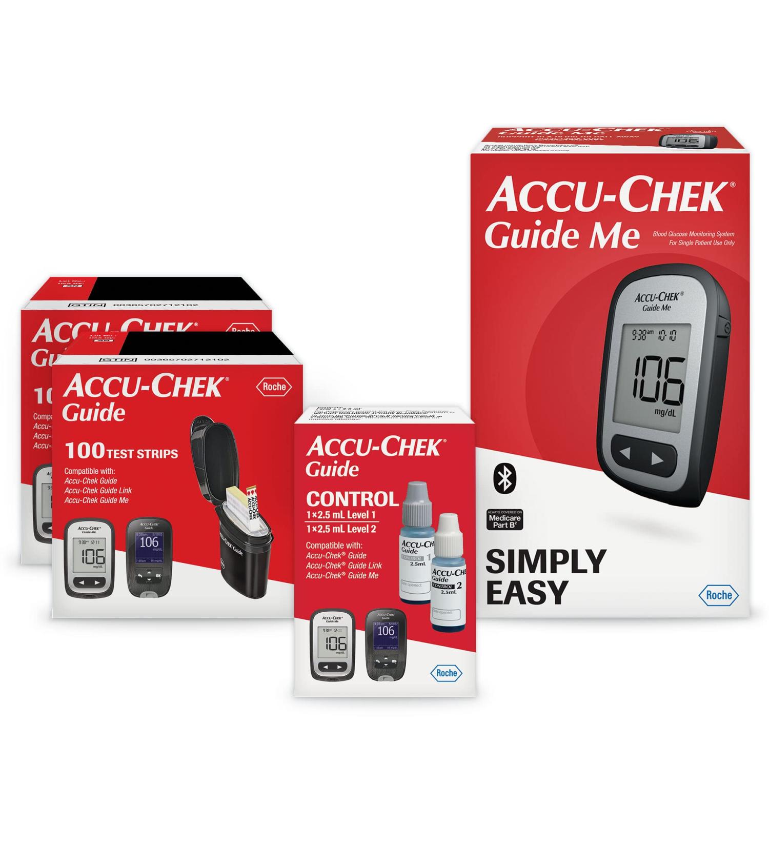 Accu-Chek Guide Me Glucose Monitor Kit - 200 Test Strips & Control Solution - Buy Online on GoSupps.com