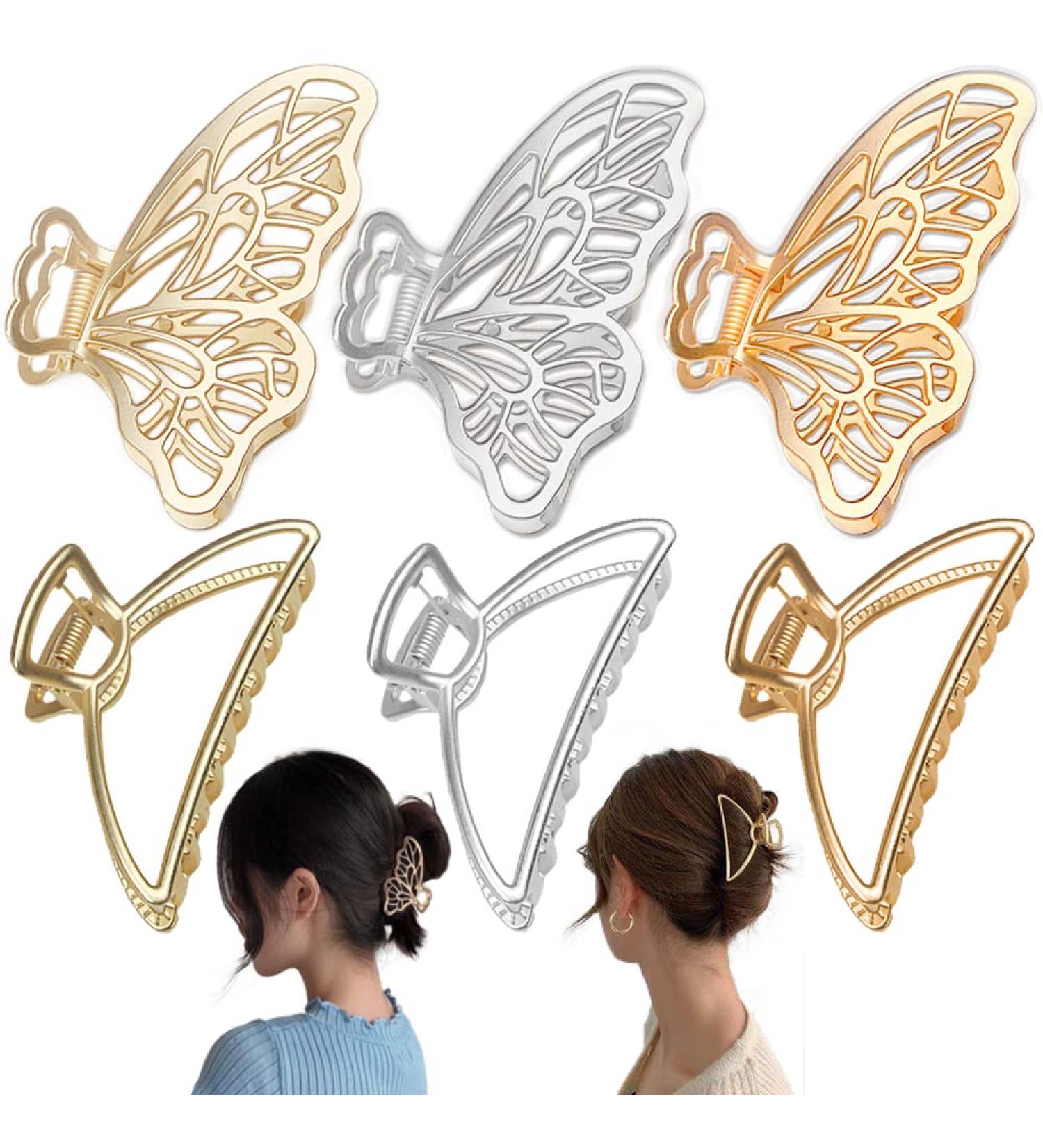 6 Pack Large Metal Hair Claw Clips - Non-slip Butterfly Design Barrette for Thick Hair - Stylish Fashion Accessory for Women and Girls in Bright & Matte Gold/Silver - Buy Online on GoSupps.com