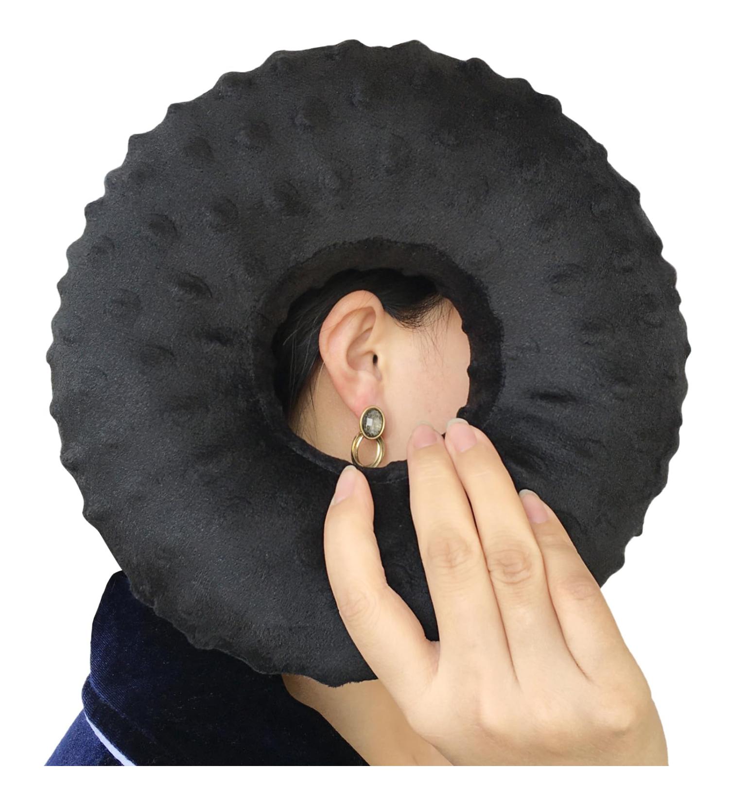 Piercing Pillow Ear Pillow Donut - Pain Relief for Earache Side Sleepers & Headphone Comfort | Minky Dot Black - Buy Online on GoSupps.com