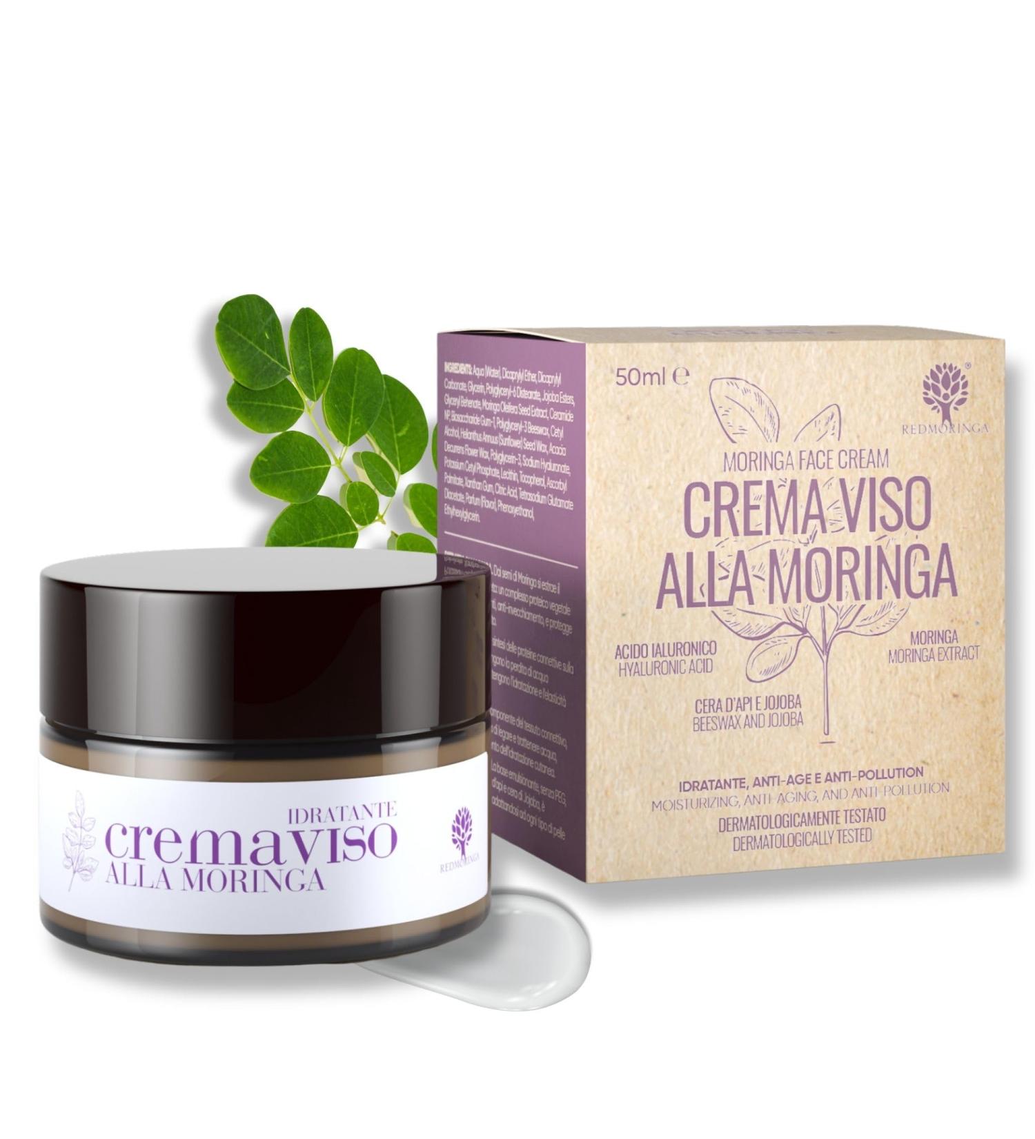RedMoringa Anti-Wrinkle Face Cream with Hyaluronic Acid Moringa and Ceramides for Women and Men Anti-Aging and Anti-Pollution Effect for Combination Skin - 99% Natural - 50 ml - Made in Italy - Buy Online on GoSupps.com
