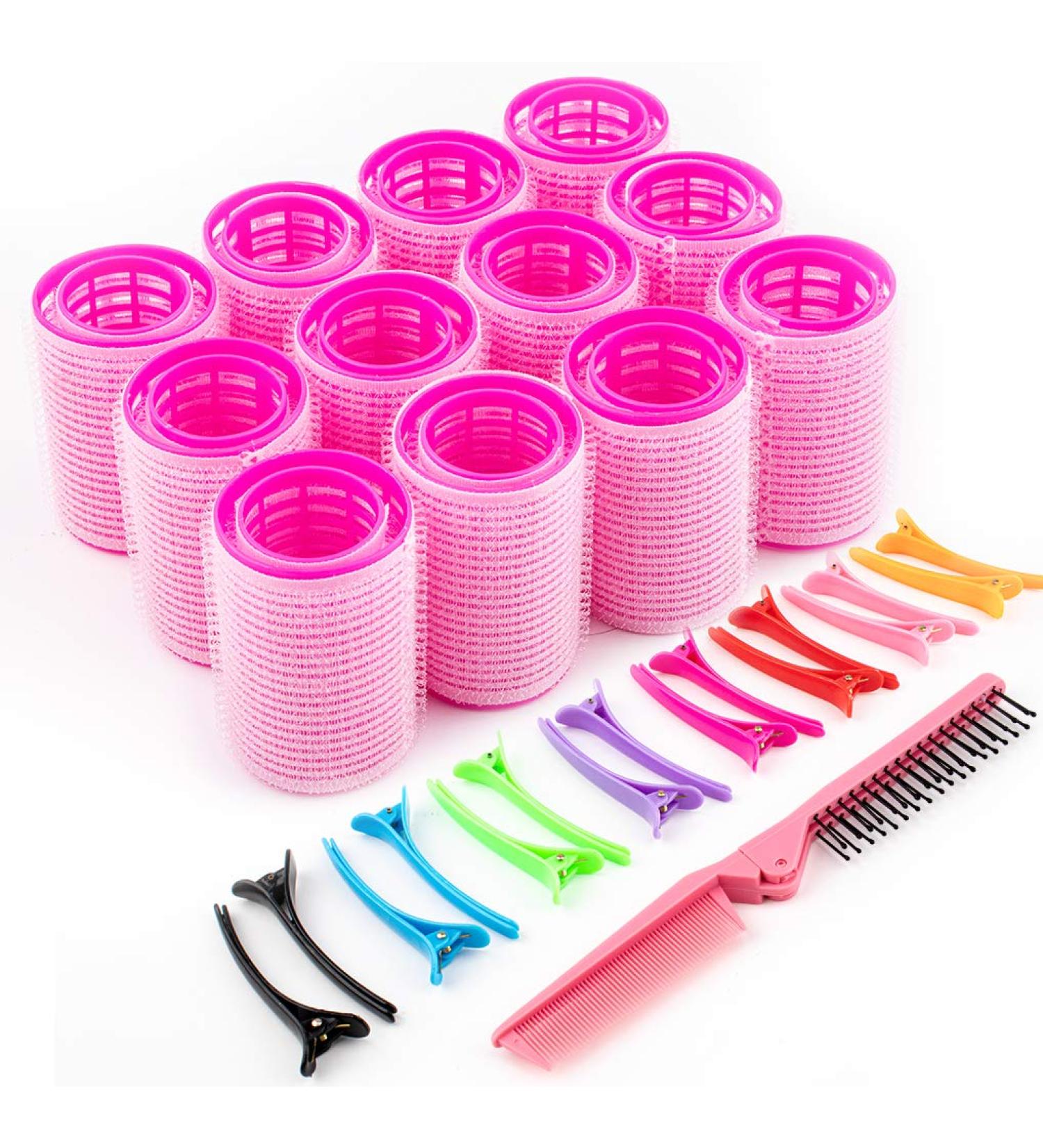 Spiral Curls Hair Rollers Set - 24 Heatless Curlers with Clips and Comb, Pink - Buy Online on GoSupps.com