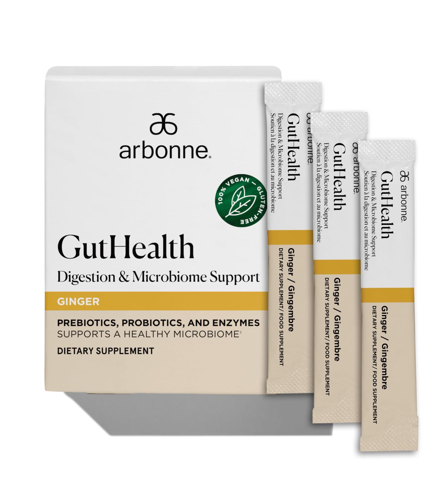 Arbonne Gut Health Digestion Support - Microbiome Prebiotic and Probiotic Drink Mix Probiotic Powder and Prebiotic Powder with Enzymes for a Healthy Gut - Buy Online on GoSupps.com