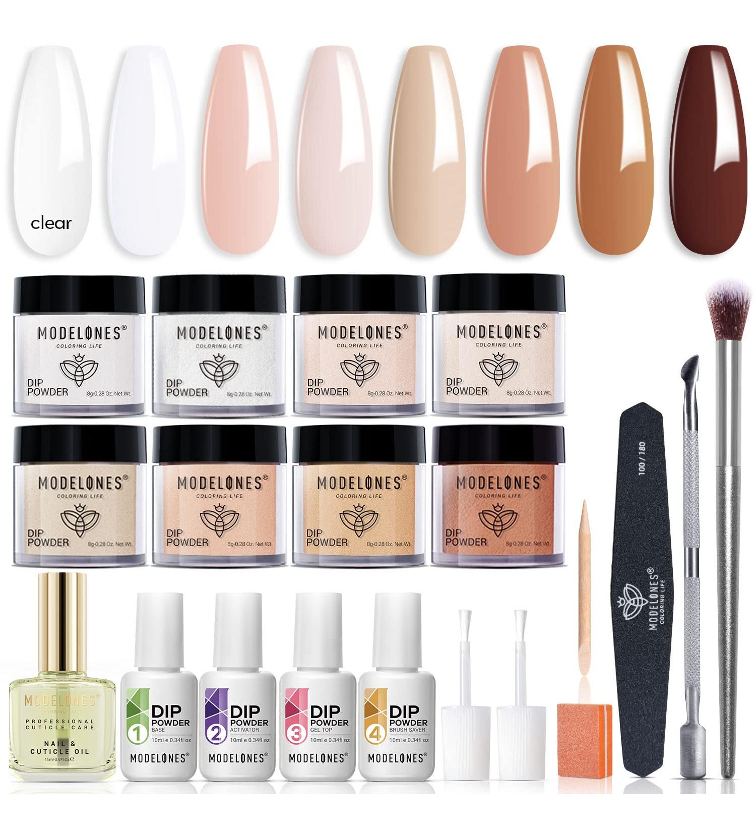 Modelones 20 Pcs Dip Powder Nail Kit Starter - 8 Fall Nude Brown Colors - Acrylic Dipping System with Essential Tools for French Manicure - Buy Online on GoSupps.com