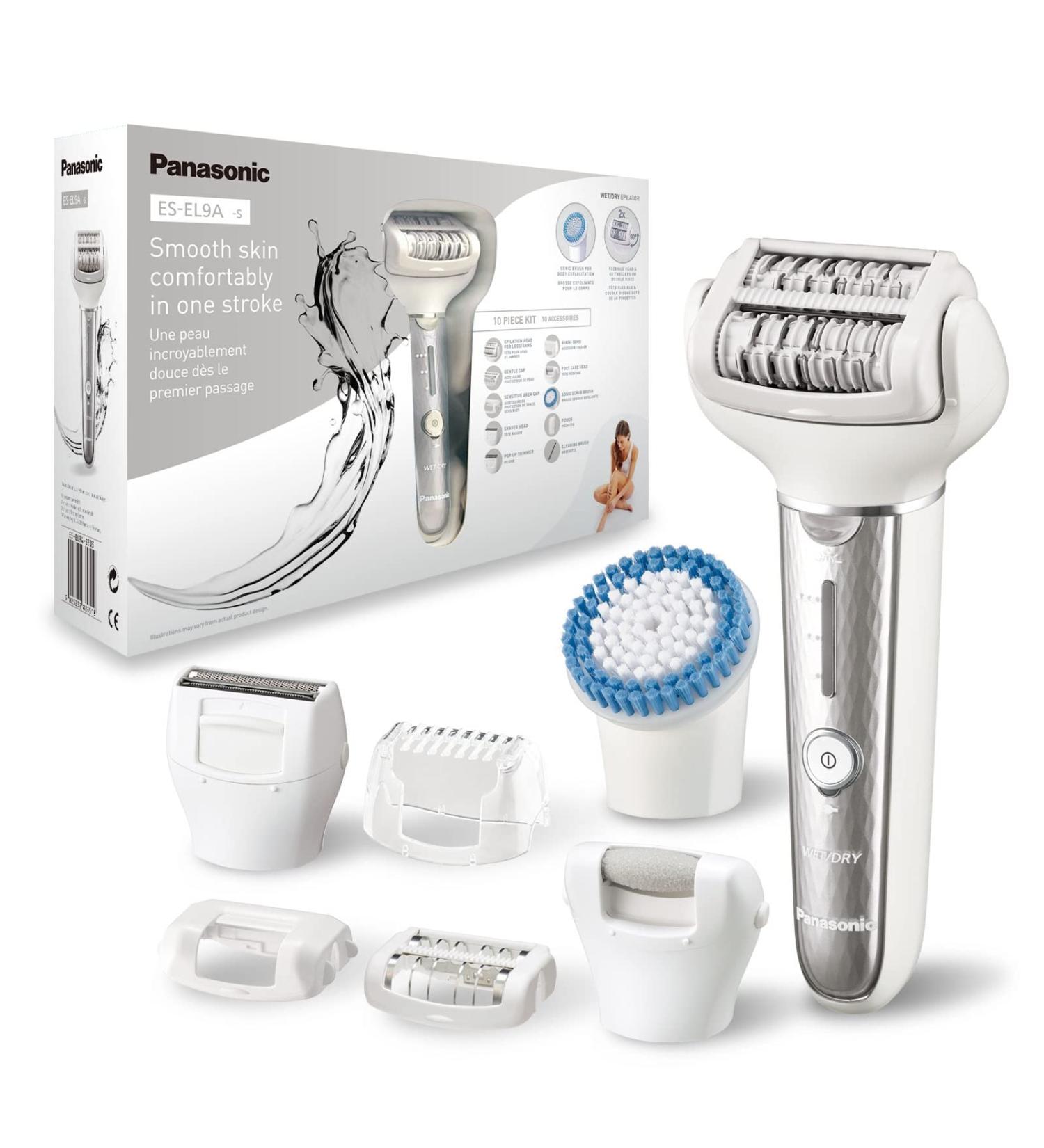 Panasonic Epilator ES-EL9A-S503 | 7-in-1 Women s Wet & Dry Hair Removal with Body Brush & Attachments for Armpits & Bikini Area - Silver - Buy Online on GoSupps.com