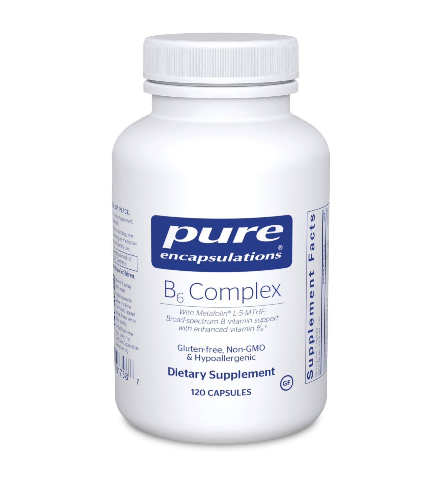 Pure Encapsulations B6 Complex | Vitamin B6 Supplement for Cellular, Cardiovascular, Neurological, & Psychological Health | 120 Capsules - Buy Online on GoSupps.com