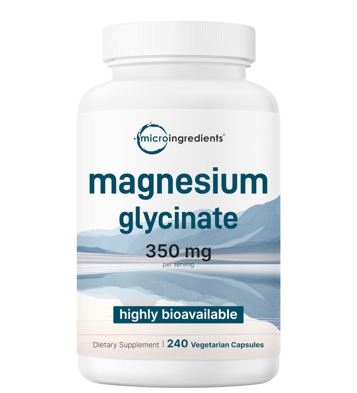 Micro Ingredients Magnesium Glycinate 350mg Per Serving 240 Veggie Capsules | Potent Elemental Form 100% Chelated Highly Bioavailable | Healthy Muscle Bones & Mood Support Supplement | Non-GMO - Buy Online on GoSupps.com