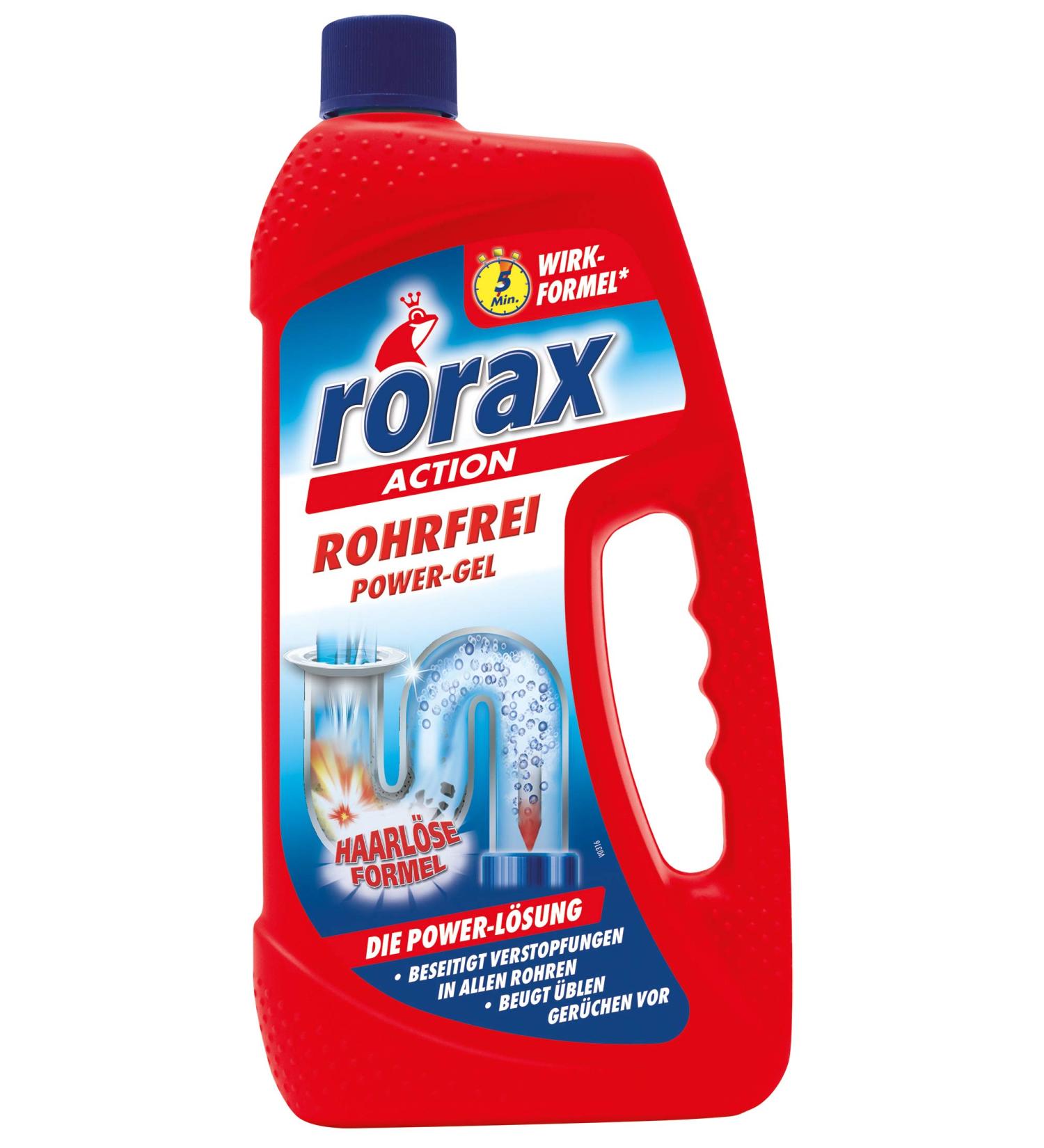 Rorax Rohrfrei Power-Gel - Powerful Drain Cleaner for Kitchen & Bathroom 6 x 1000 ml - Effective Blockage Removal - Buy Online on GoSupps.com