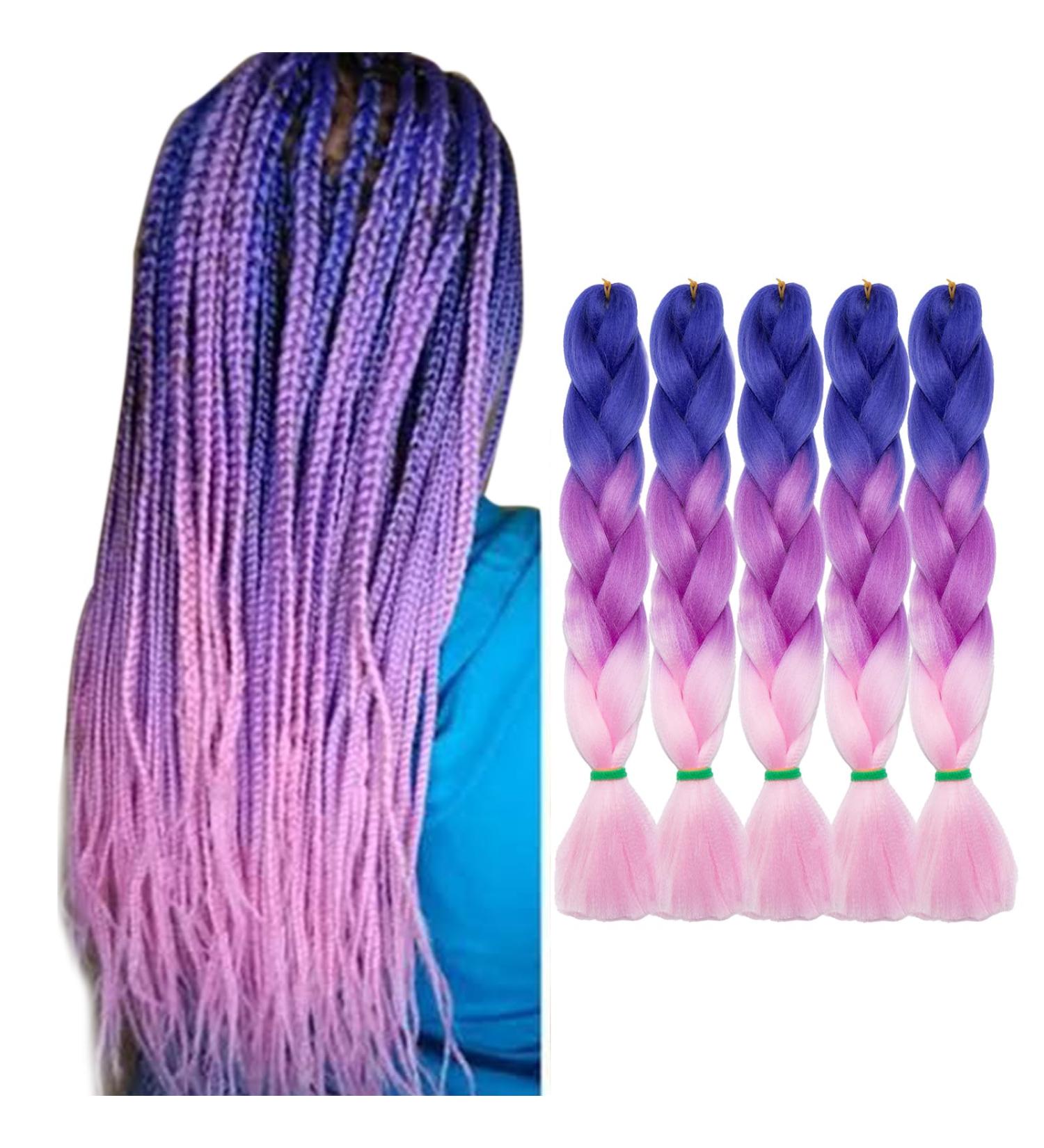 Tess Braids Blue 60 cm Extensions - 5 Pack Jumbo Kanekalon Ombre Hair Braids (Blue/Purple/Pink) for Box Braids - 100g per Bundle - Buy Online on GoSupps.com