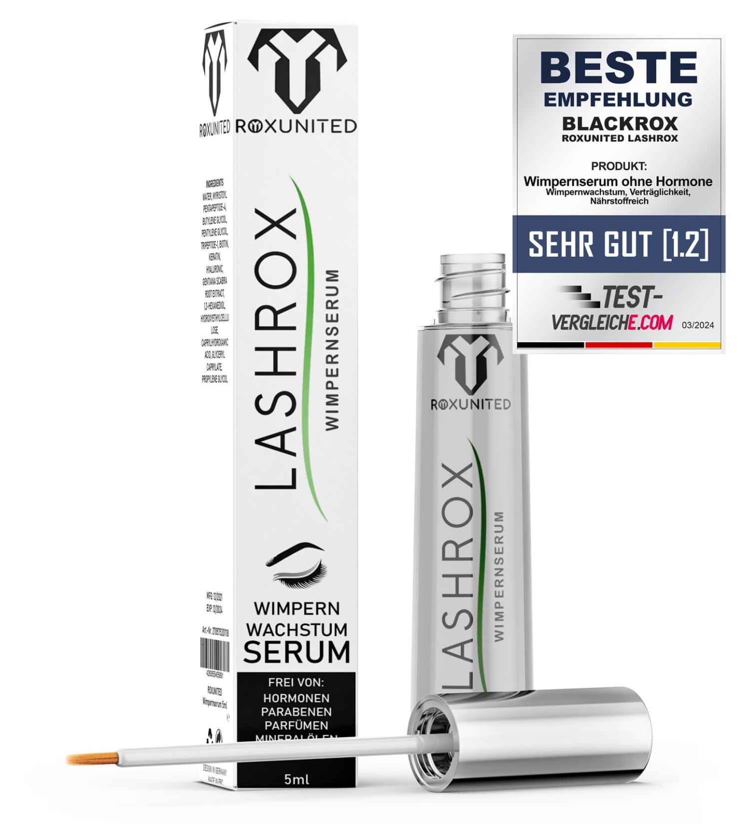  BLACKROX ROXUNITED Eyelash Serum 5ml organic and hormone-free Comparison winner with biotin and caffeine Contains natural ingredients Promotes thicker stronger eyelashes  - Buy Online on GoSupps.com