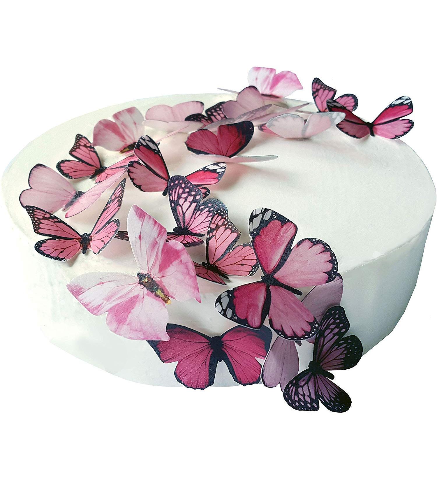 24 x pre -cut beautiful pink butterflies edible rice paper/Oblate paper cake decoration decoration for cupcake cake dessert for birthday party wedding baby party (m)