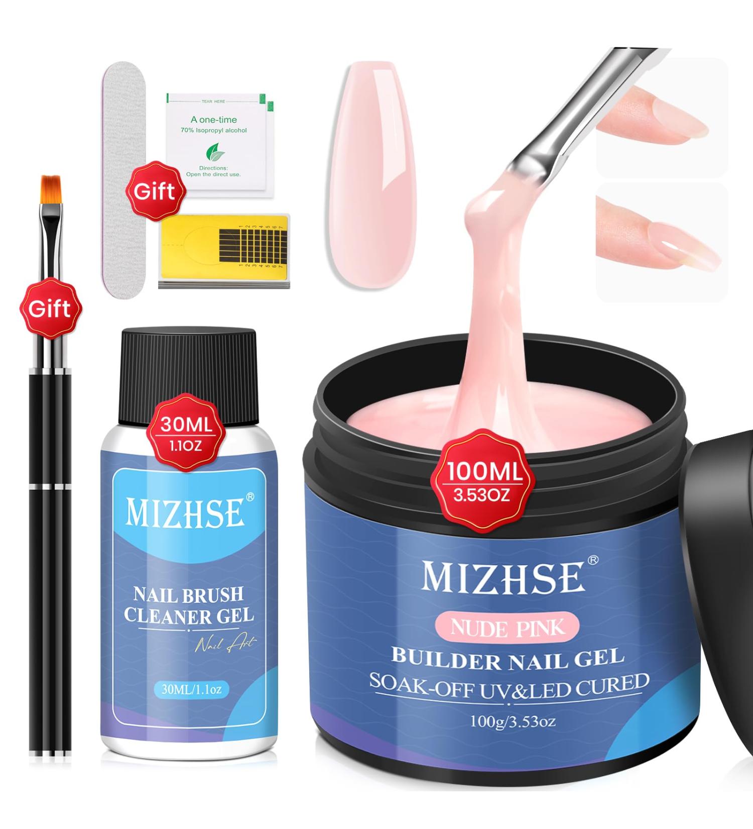 MIZHSE Nail Builder Gel Kit 3.53OZ Larger Capacity Nude Pink Builder Gel for Nails Clear Hard Gel Builder Base Nail Strengthener Extension Gel with Nail Brush Clean Gel for Home Salon Nude 2 3.53 Oz - Buy Online on GoSupps.com