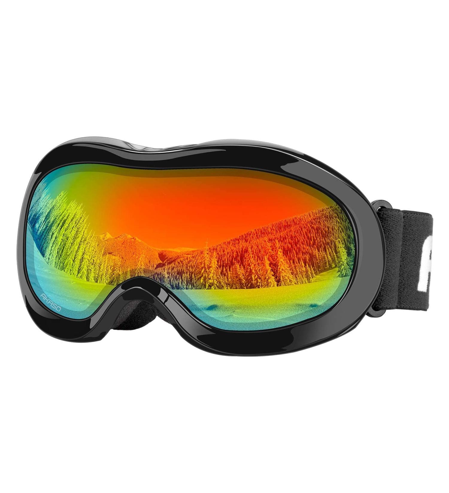 AKASO Kids Ski Goggles - Anti-Fog, UV Protection, Double-Layer Spherical Lenses - Black Frame/Grey Lens with Revo Red - Buy Online on GoSupps.com