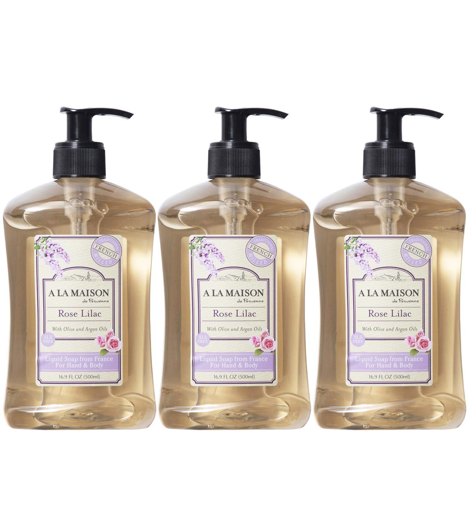 A LA MAISON Rose Lilac Liquid Hand Soap - Triple French Milled Natural Moisturizing Soap (3 Pack 16.9 oz Bottles) - Buy Online on GoSupps.com