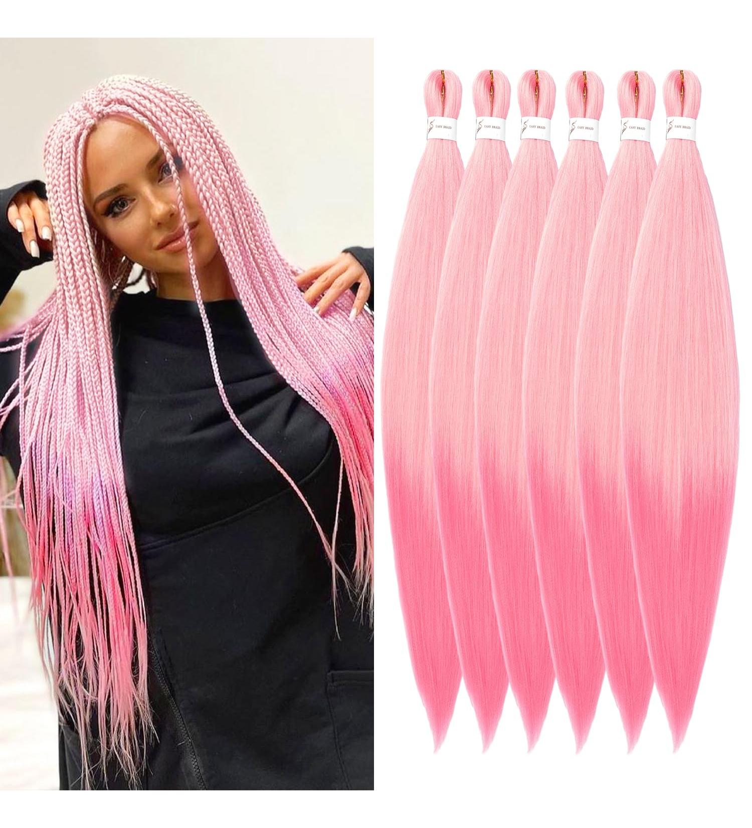 Pre-Stretched 26 Inch Braiding Hair - 6 Packs Yaki Texture Crochet Extensions for Box Braids - Hot Water Setting Synthetic Hair (613-Pink#) - Buy Online on GoSupps.com