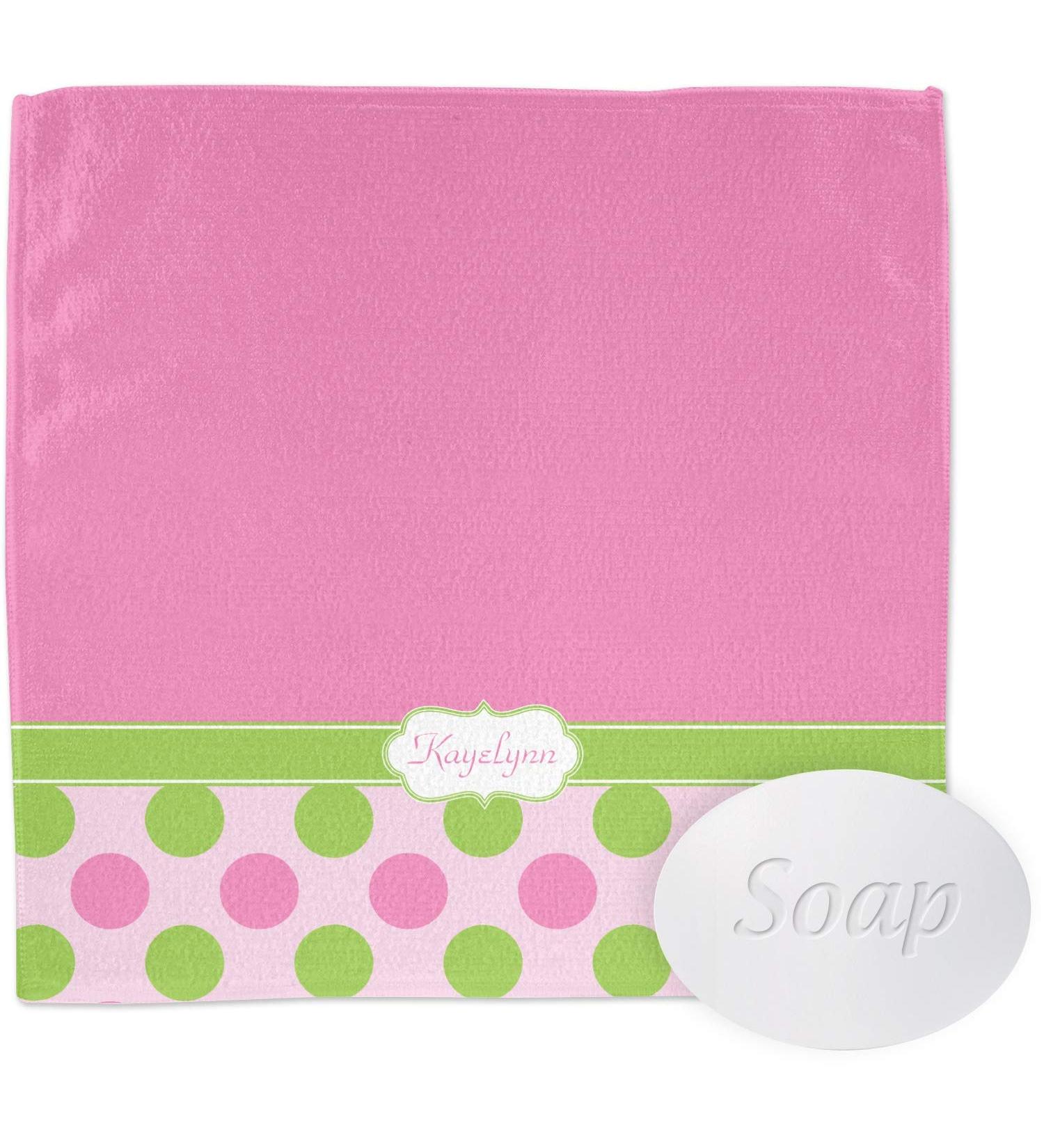 YouCustomizeIt Personalized Pink & Green Dots Washcloth