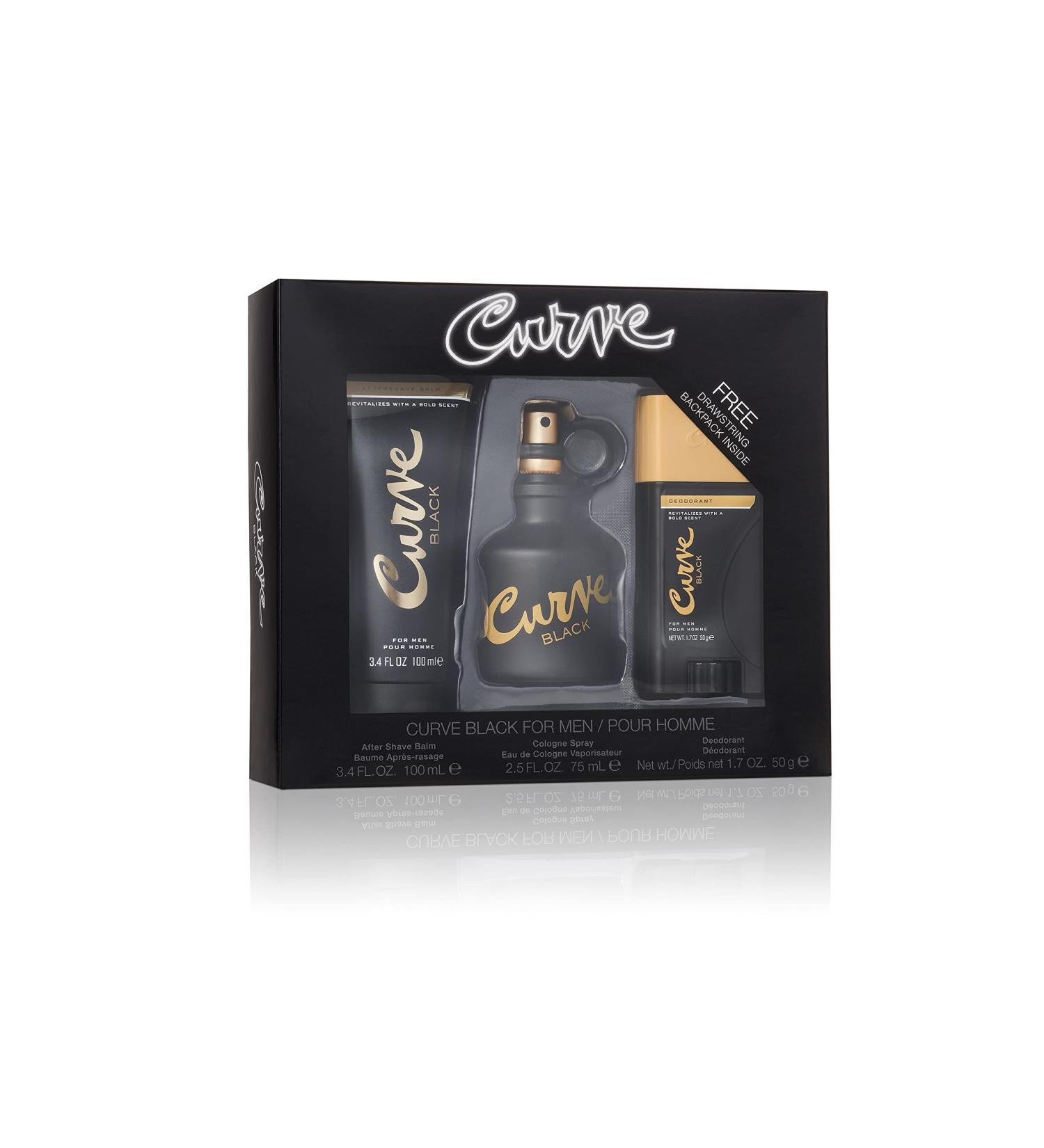 Men's Cologne Fragrance Gift Set by Curve Perfect for Stocking Stuffers Body Wash Cologne Spray & Deodorant Casual Day or Night Scent Curve Black 3 Piece Set