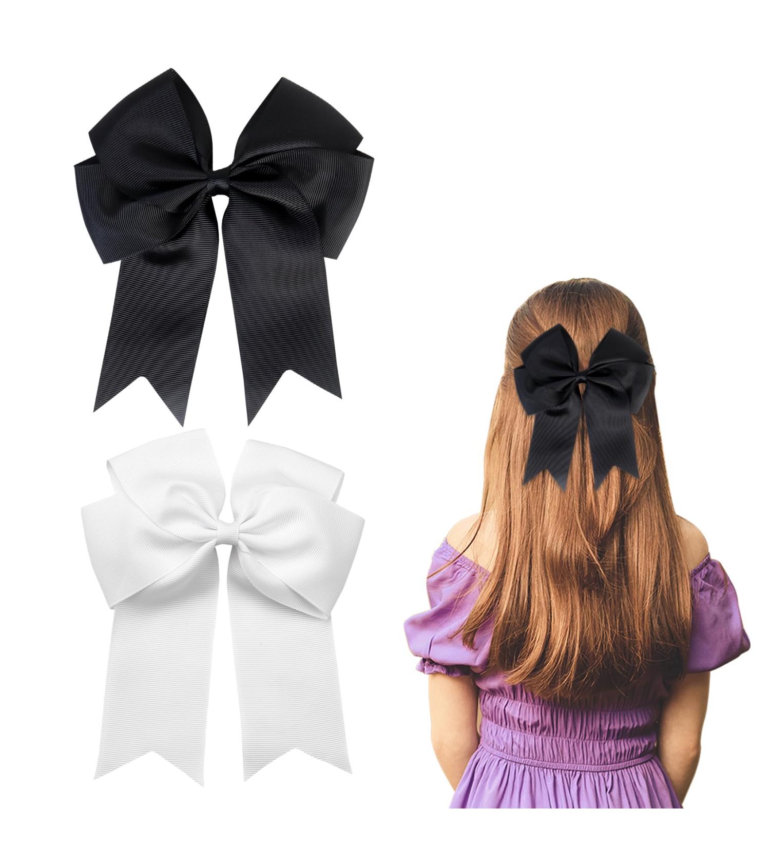 2 Pack 6 inch Bow Hair Clips Large Hair Bow Hair Barrette Clips for Women Girls Black Hair Bows(Black White) - Buy Online on GoSupps.com
