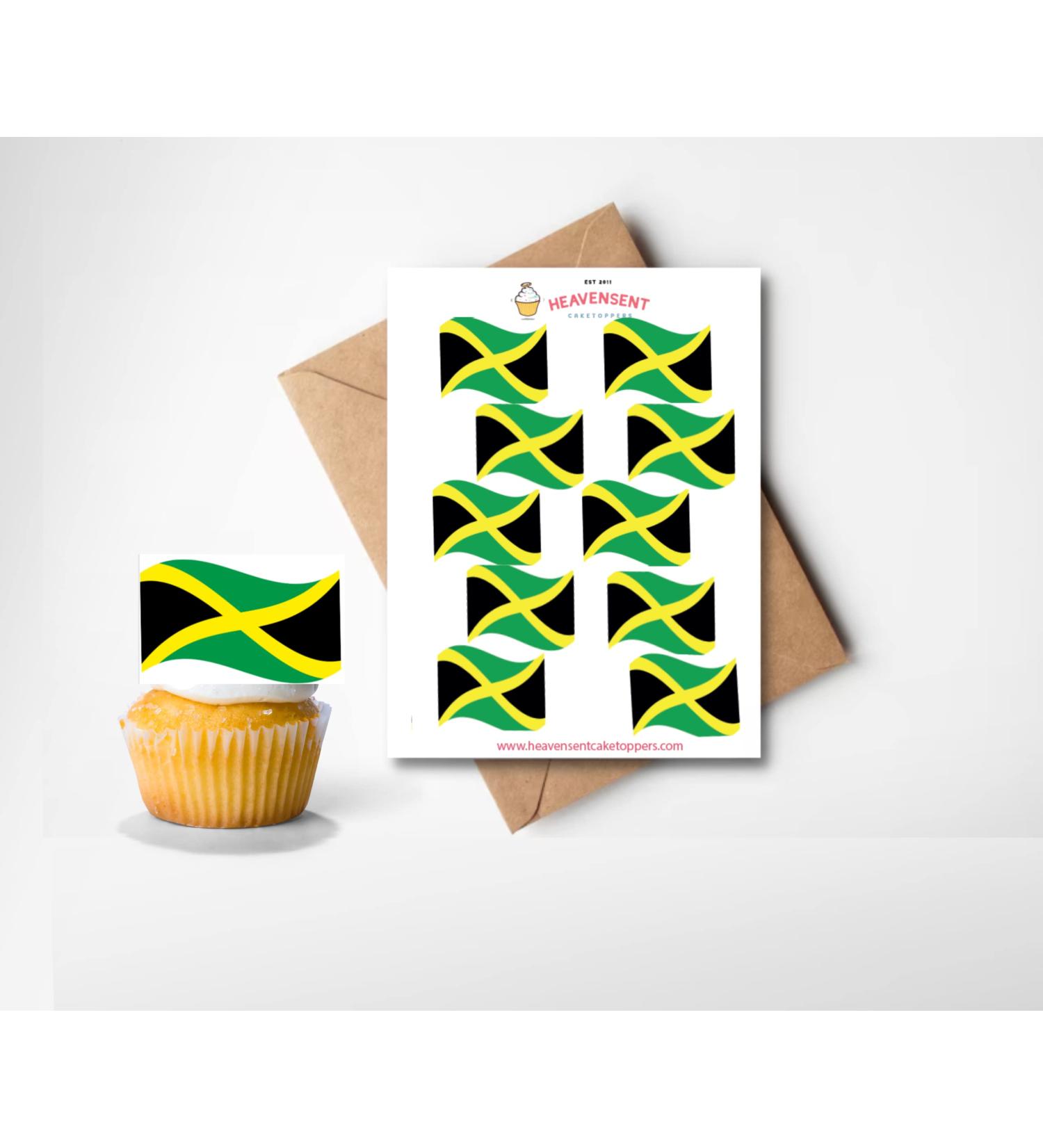 20x Pre-cut Jamaica Flag Reggae Happy Birthday Edible Thick Wafer Card Standing Cupcake Toppers Birthday Party Cake Decorations Easy