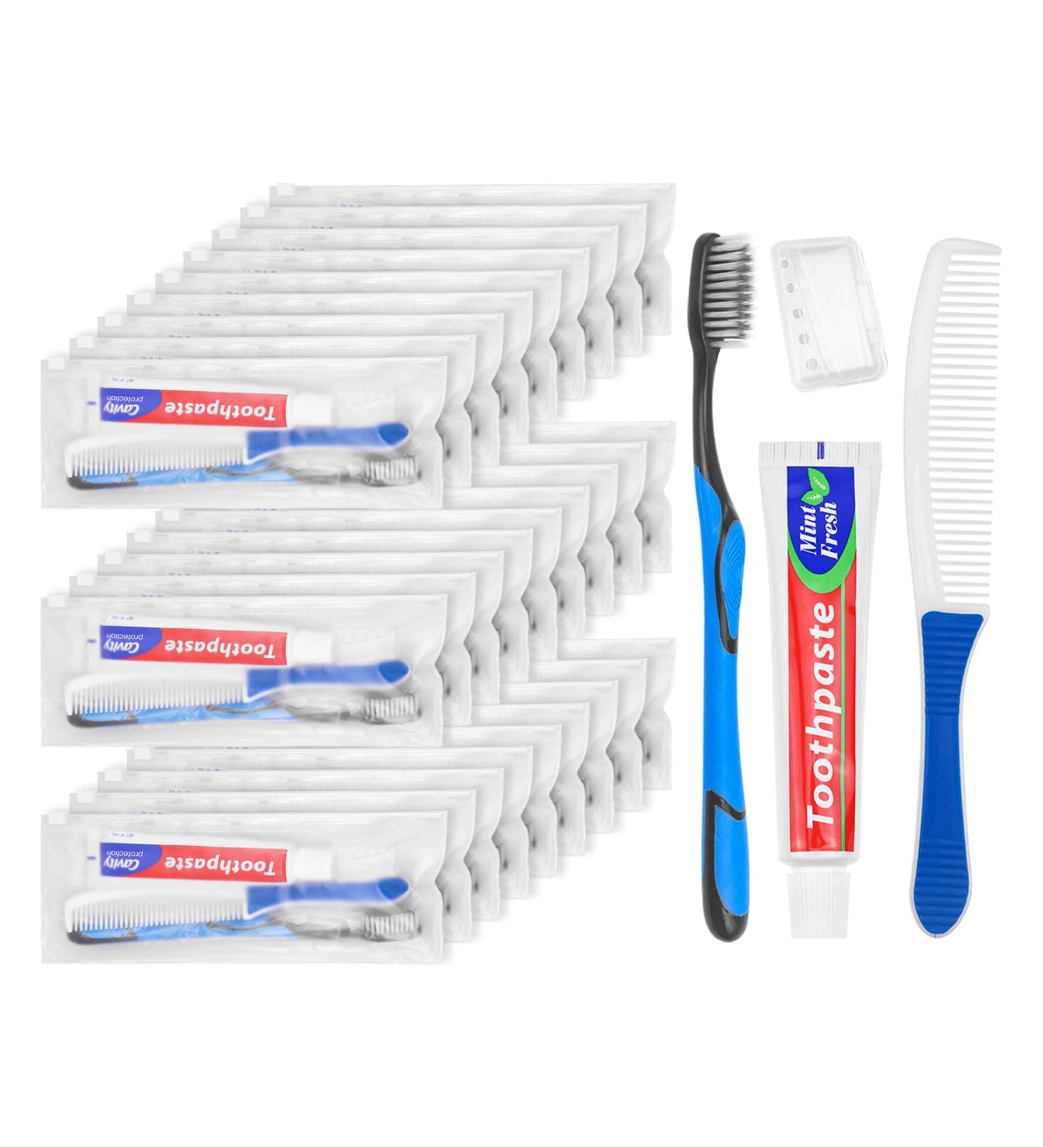 Hotel Toothbrush Set - Travel Toothbrush & Toothpaste Individually Packed for Hotels & Business Trips (25 Sets) - Buy Online on GoSupps.com