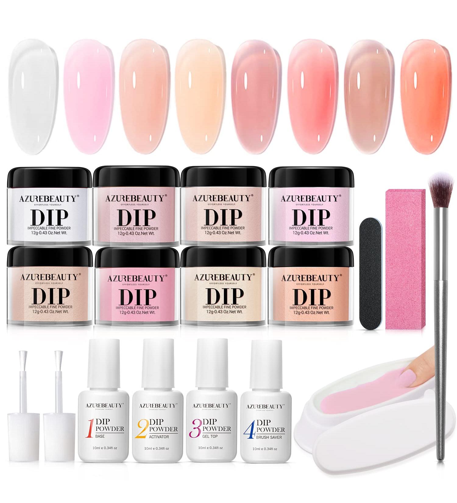 AZUREBEAUTY Dip Powder Nail Kit Starter - 8 Translucent Nude White Pink Colors for French Manicure at Home - Buy Online on GoSupps.com